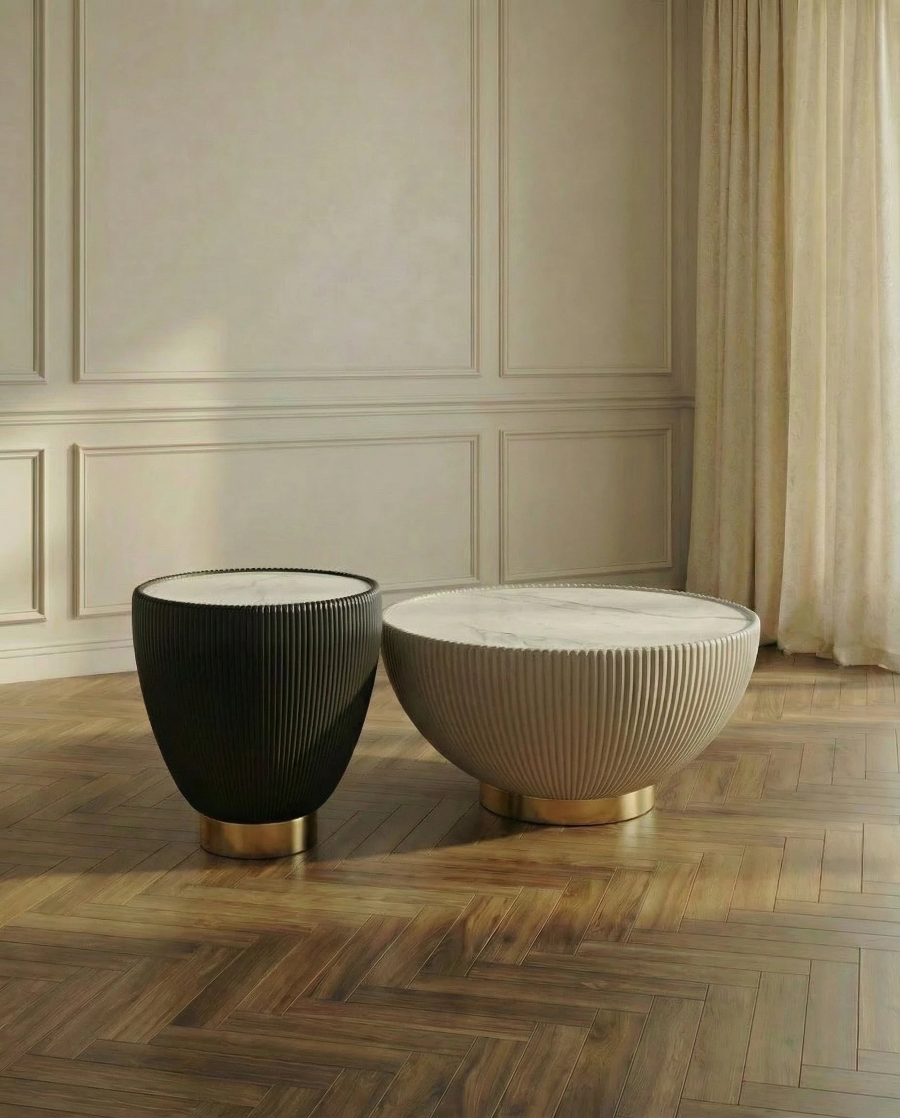 Luxe Marbled Round Center Coffee Table Set