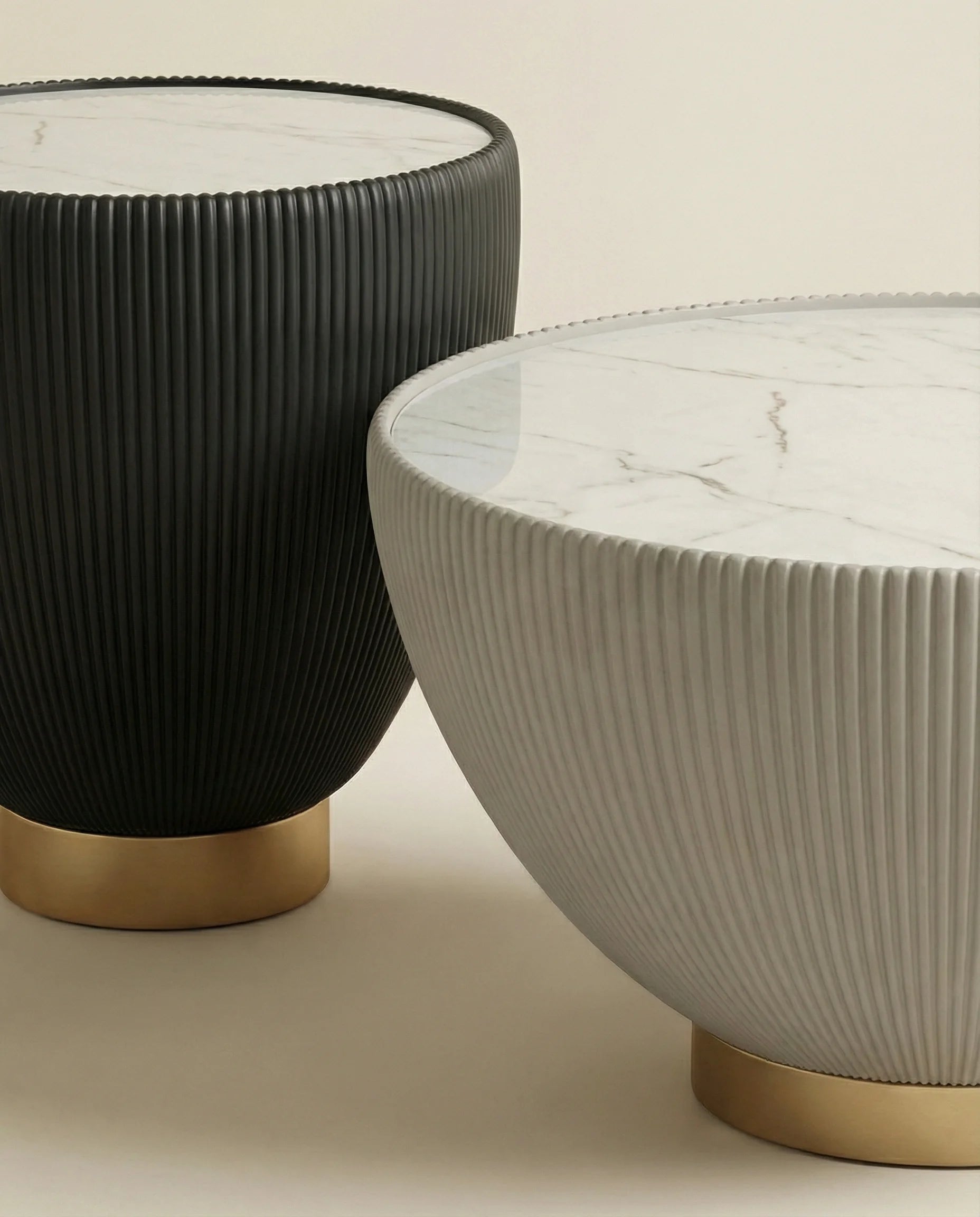 Marbled coffee table set, side view