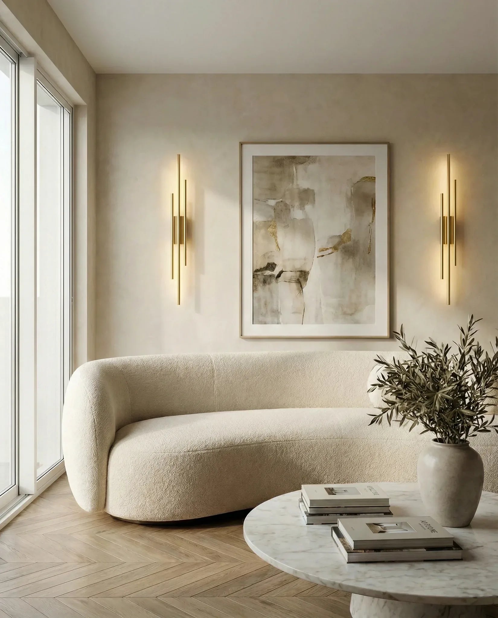 Crystal wall sconce on a Dubai living-room wall