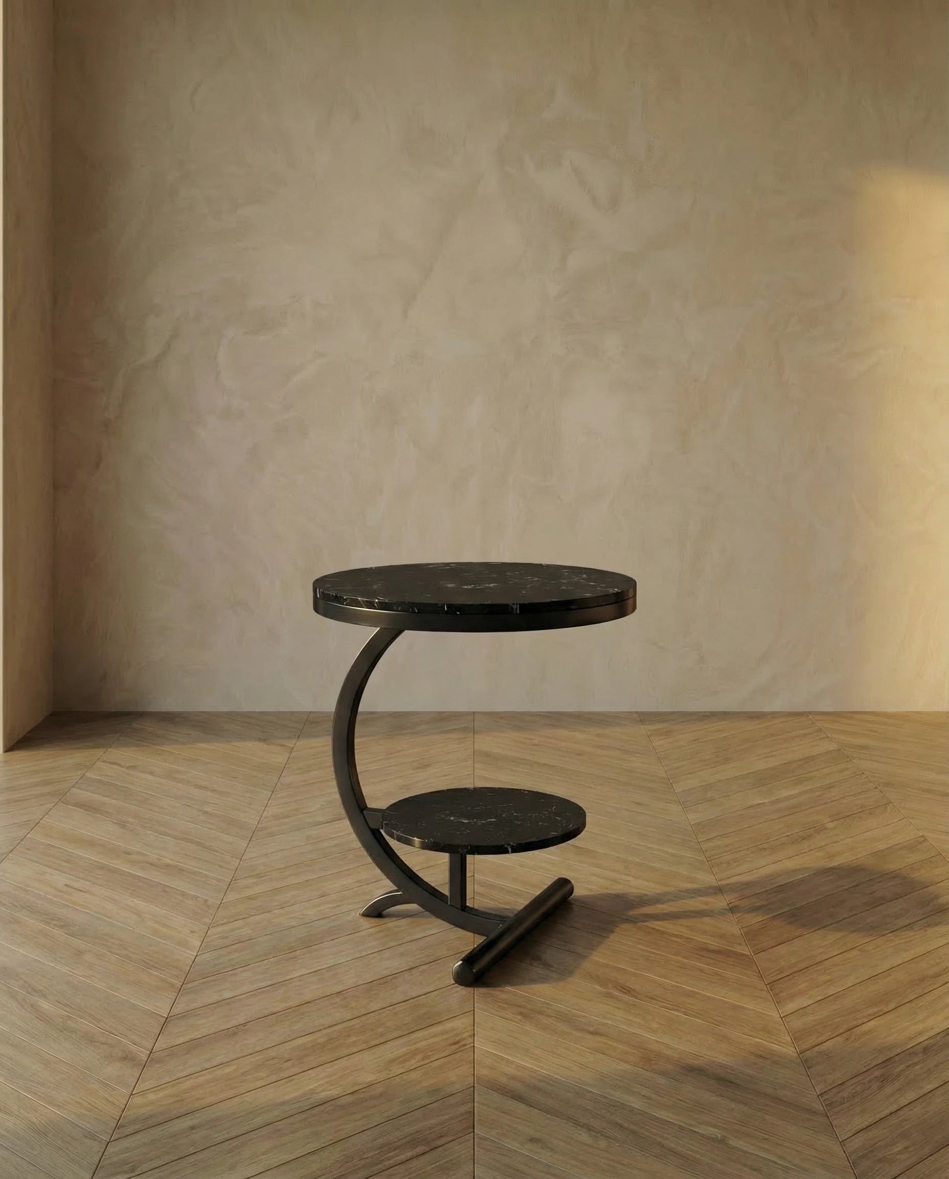 Lyon Two Tier Black Marble Side Table