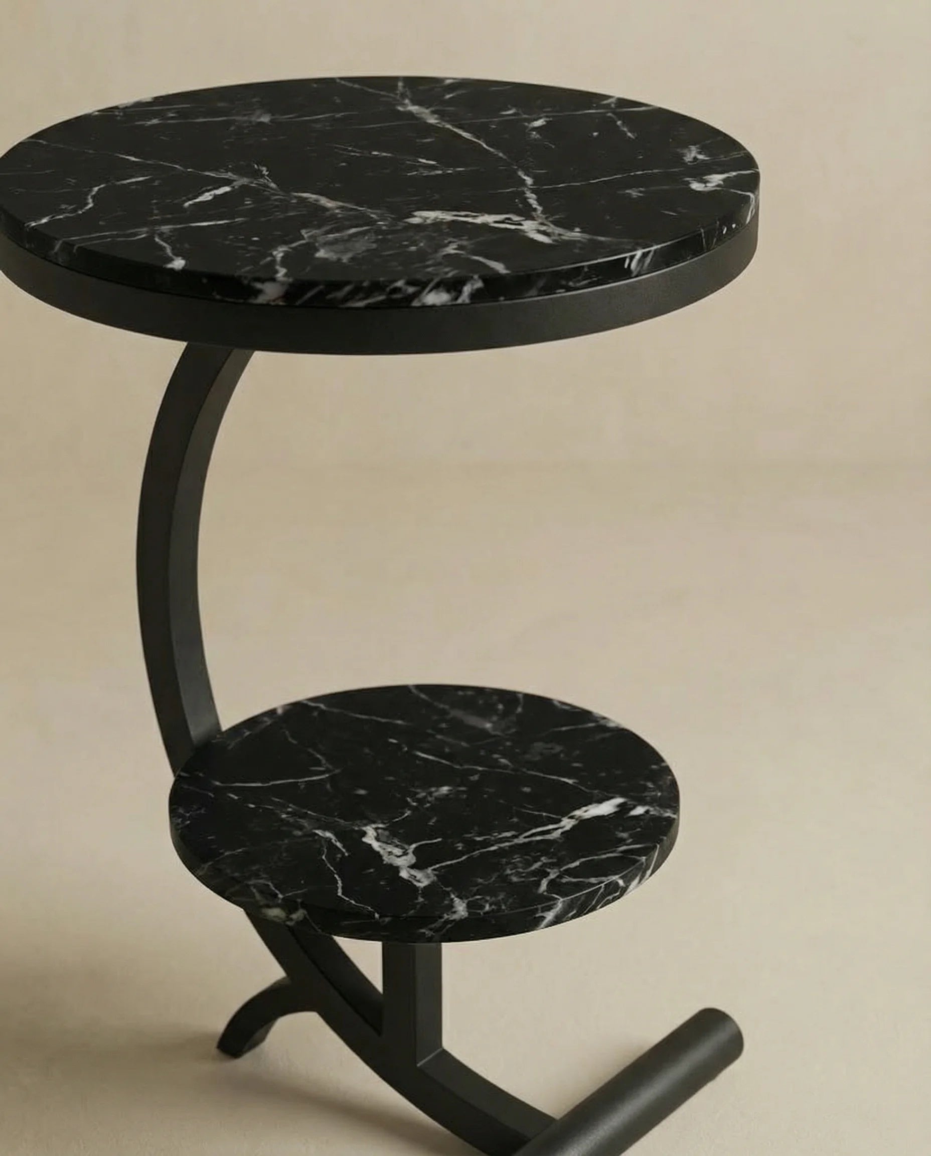 Black marble side table, side view