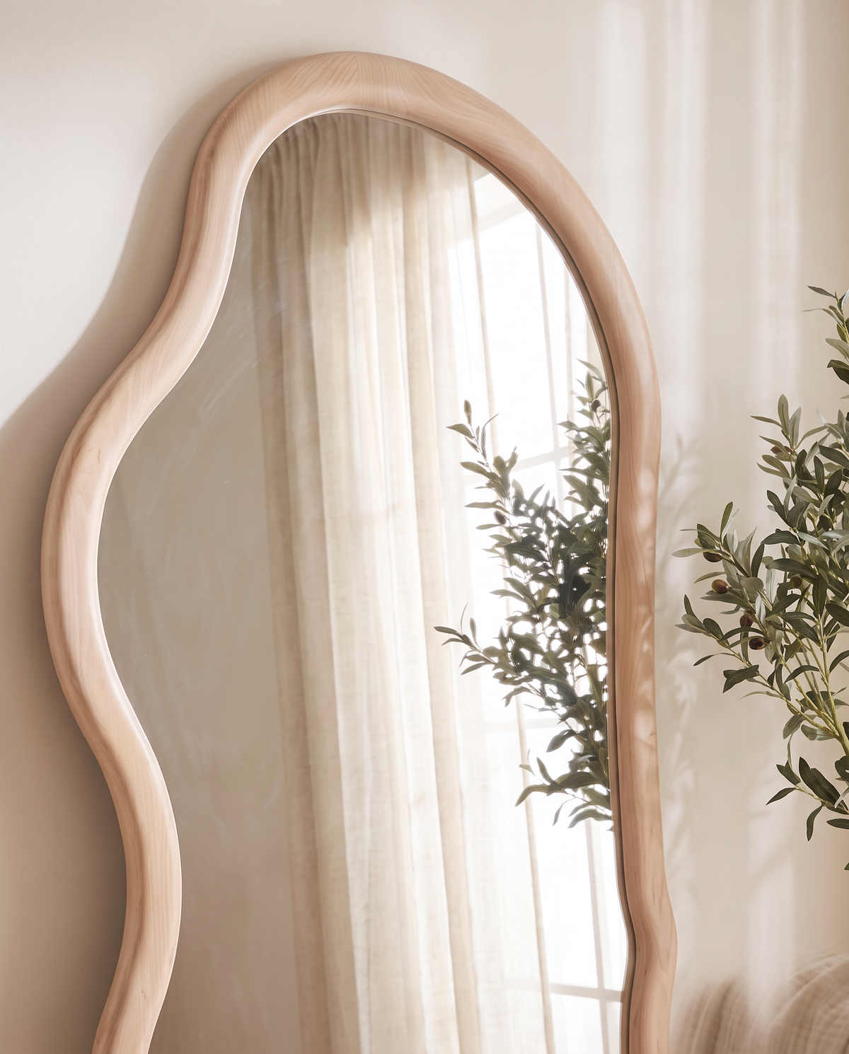 Dune Beige Wavy Wood Floor Mirror