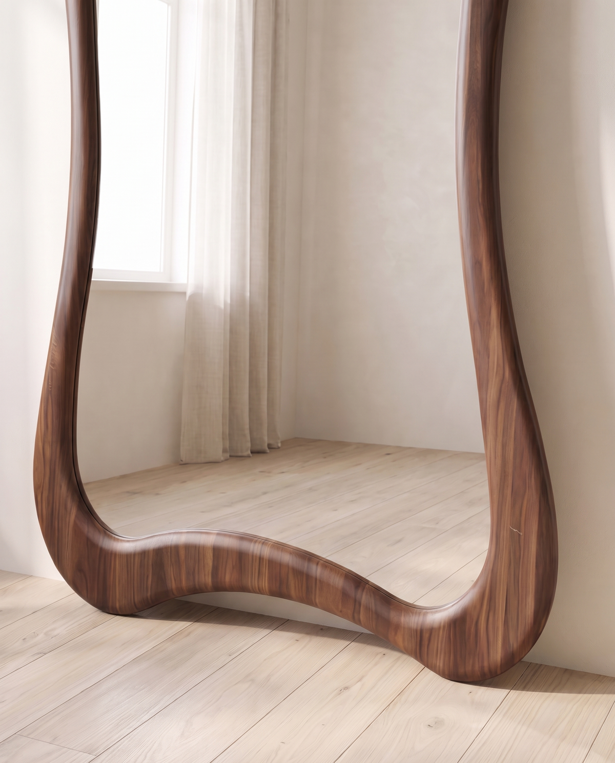 Kora Dark Wood Pattern Large Irregular Floor Mirror
