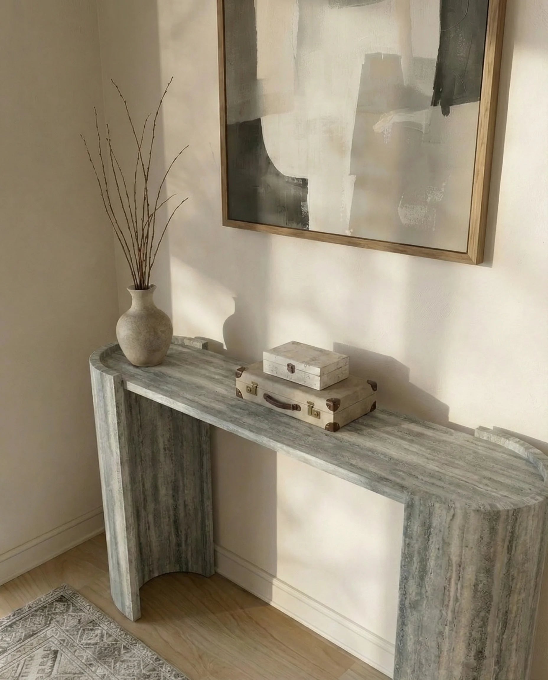 Marcelo Grey Travertine Entryway Table