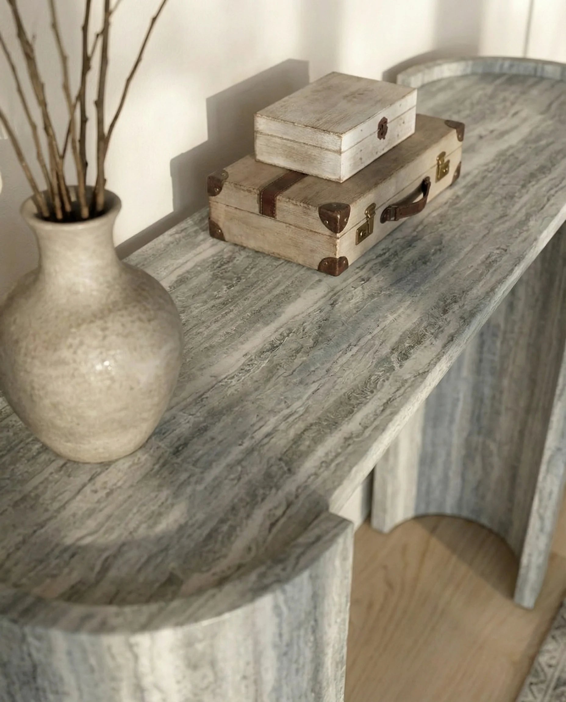 Marcelo Grey Travertine Entryway Table