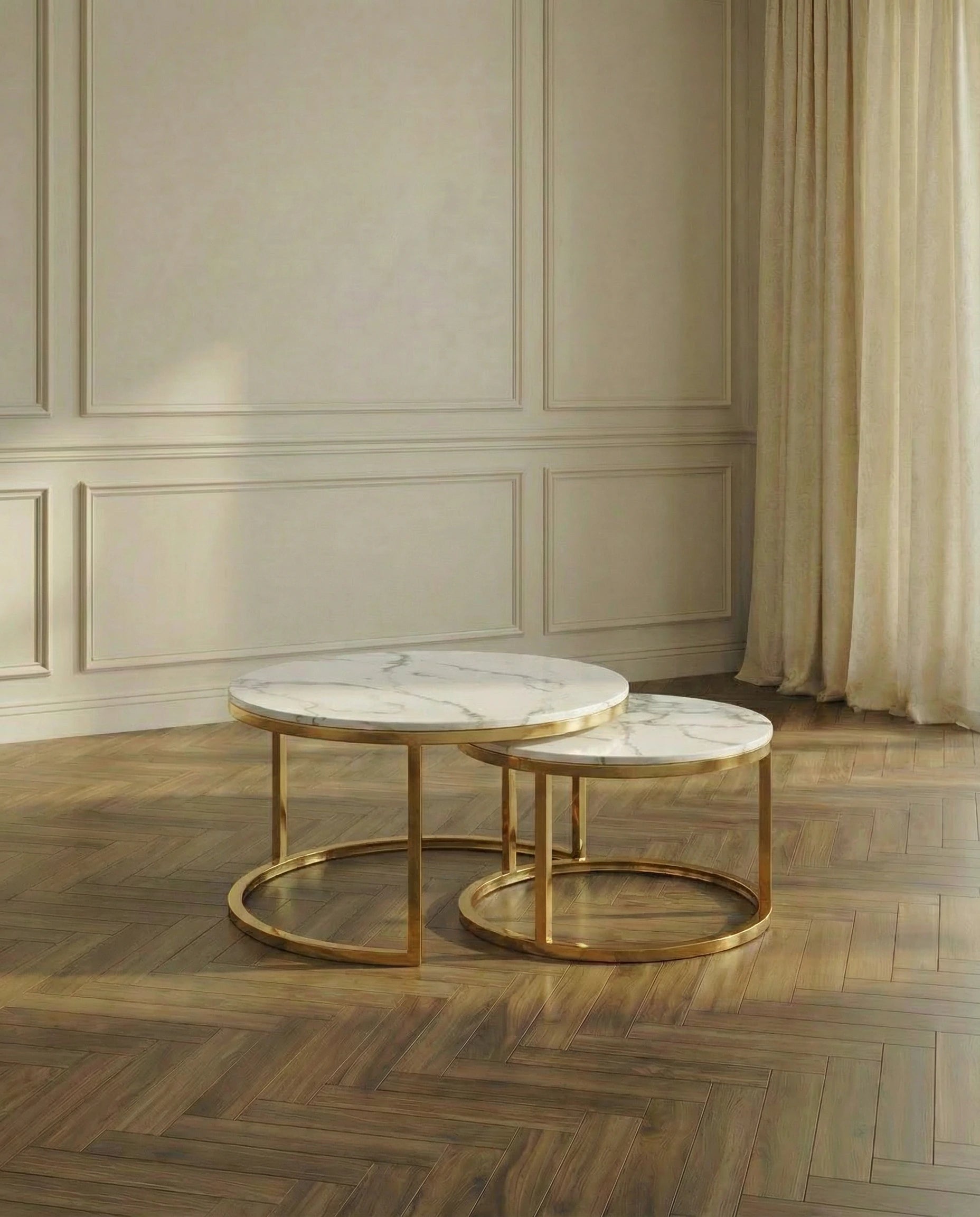 Marco Nesting Round Marble Coffee Table in Gold (Set of 2)