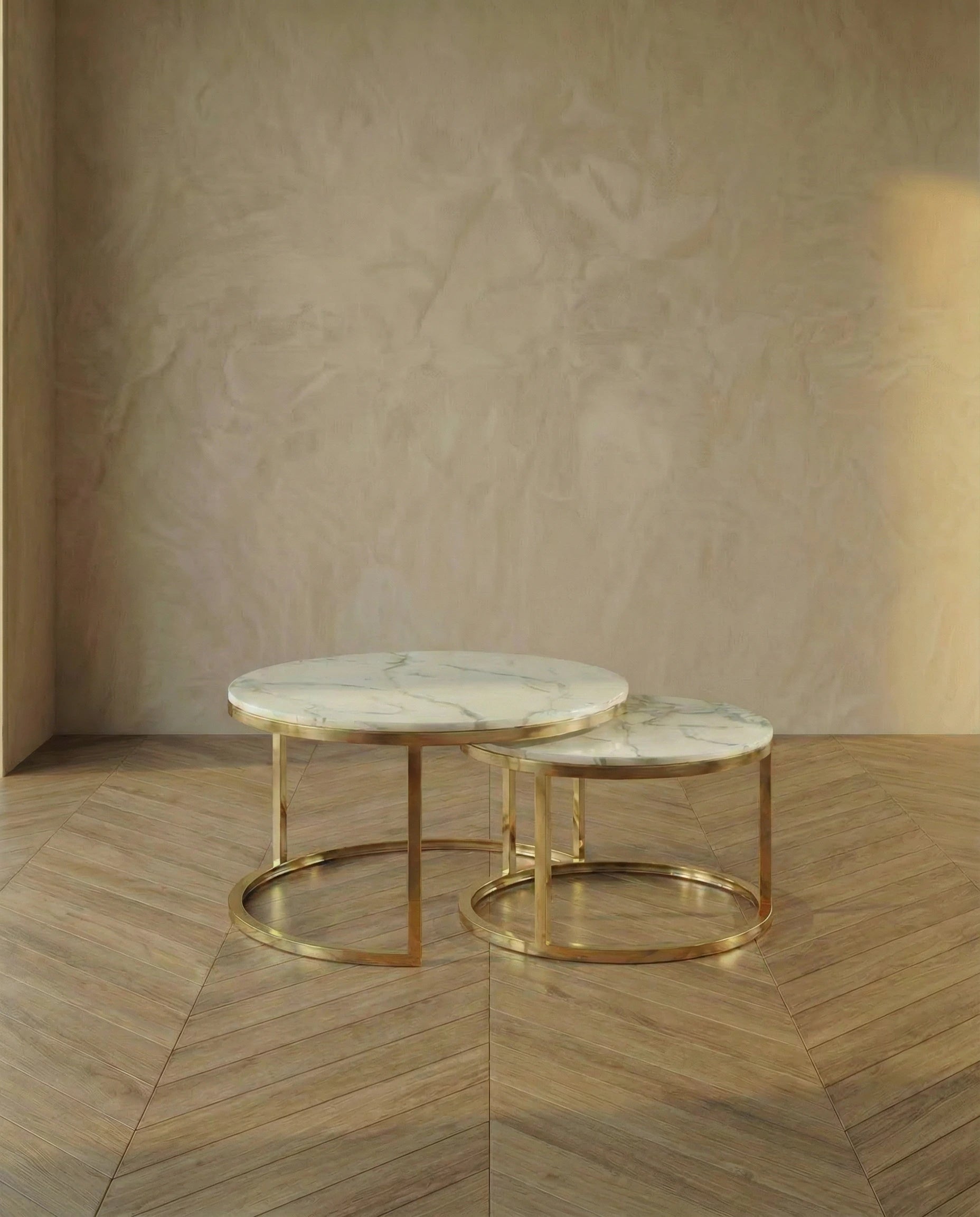 Marco Nesting Round Marble Coffee Table in Gold (Set of 2)