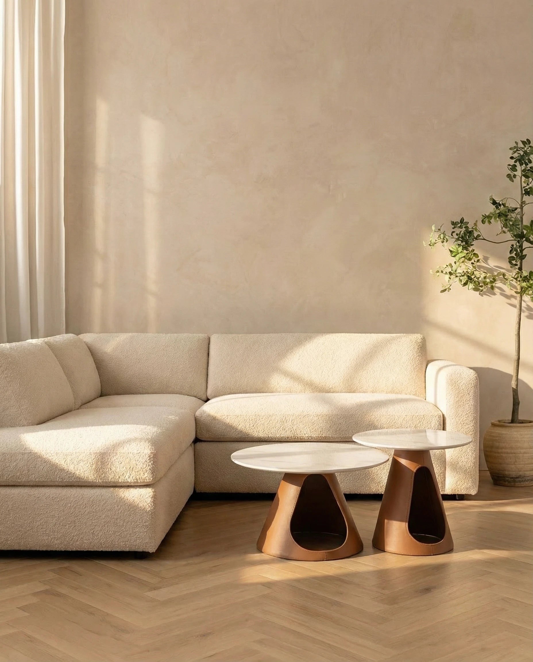 Marlo Brown & White Marble Coffee Table Set