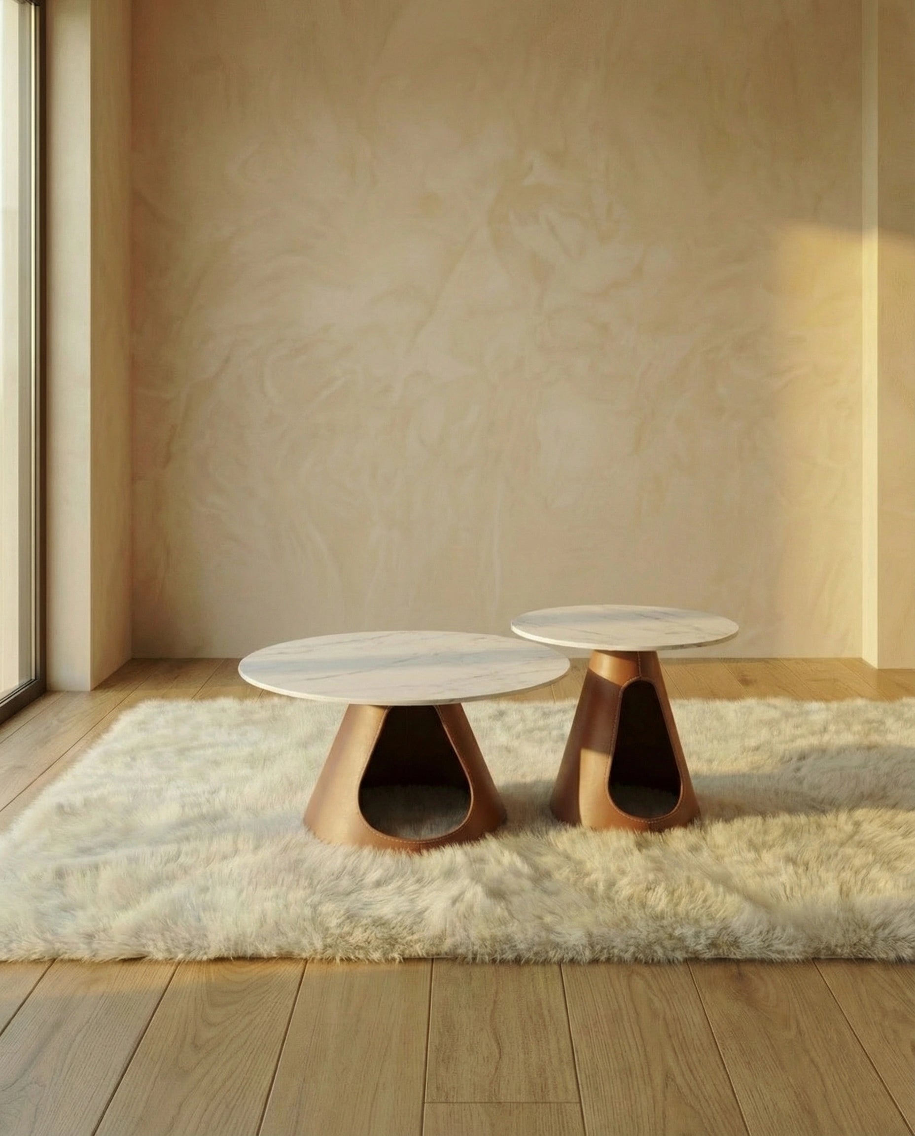 Marlo Brown & White Marble Coffee Table Set