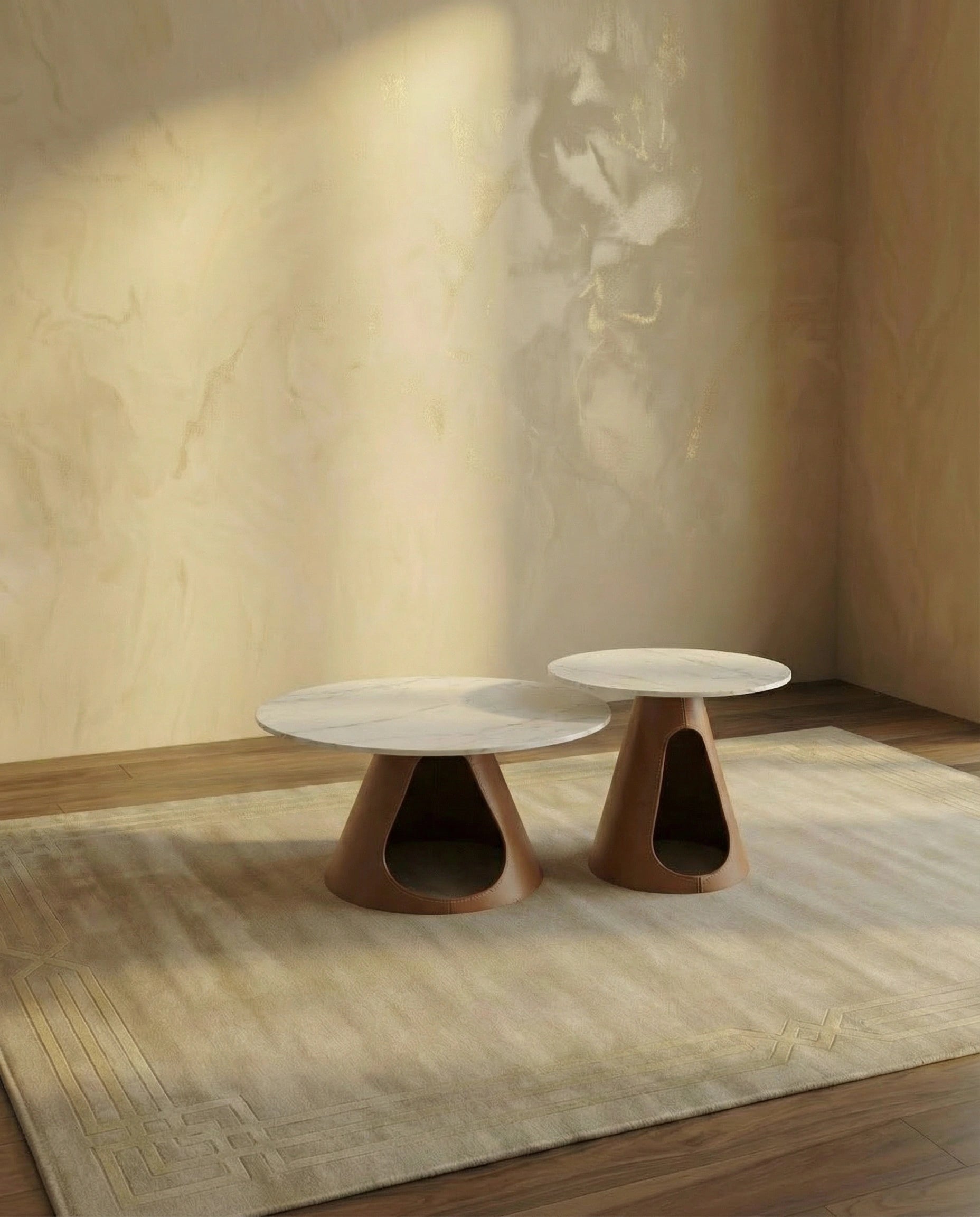 Marlo Brown & White Marble Coffee Table Set