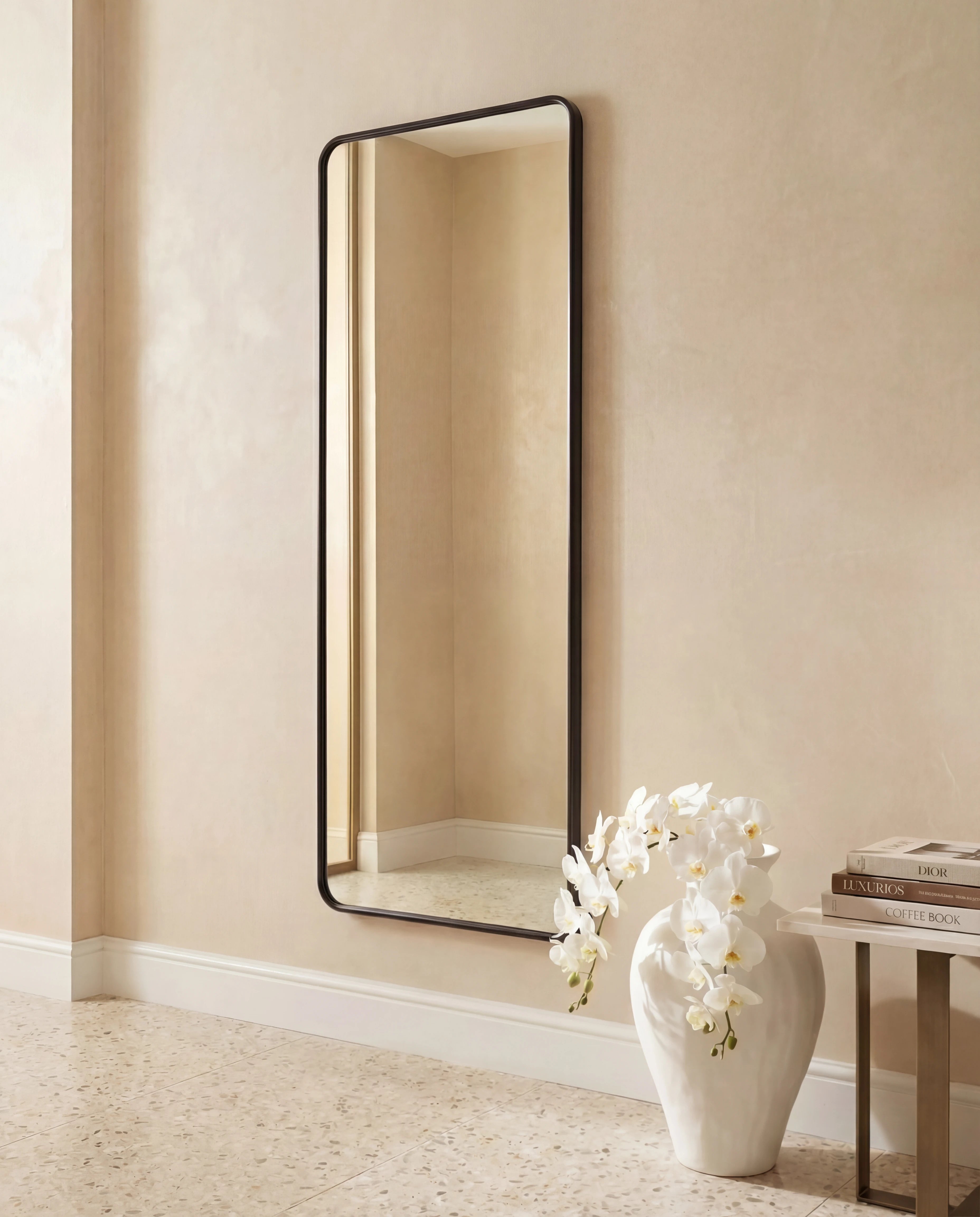 Marvin Black Framed Rectangular Mirror with Rounded Corners