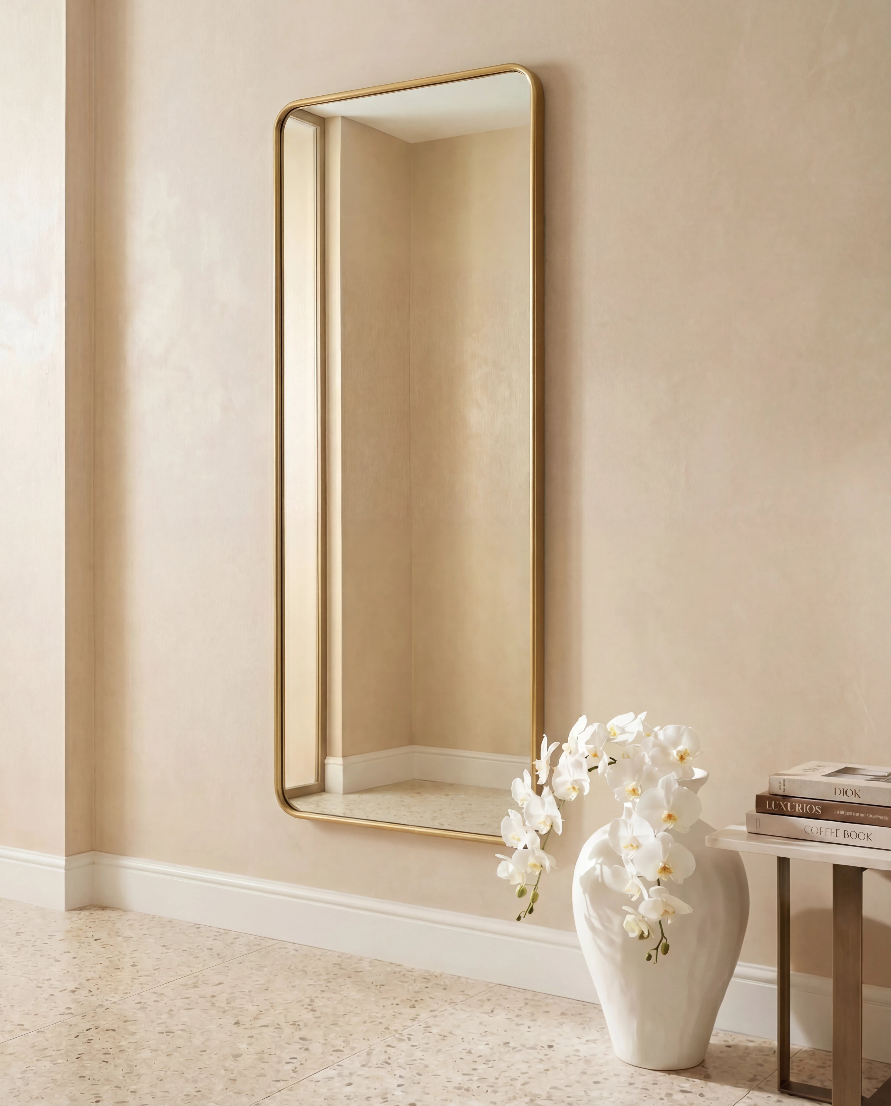 Marvin Golden Framed Rectangular Mirror with Rounded Corners