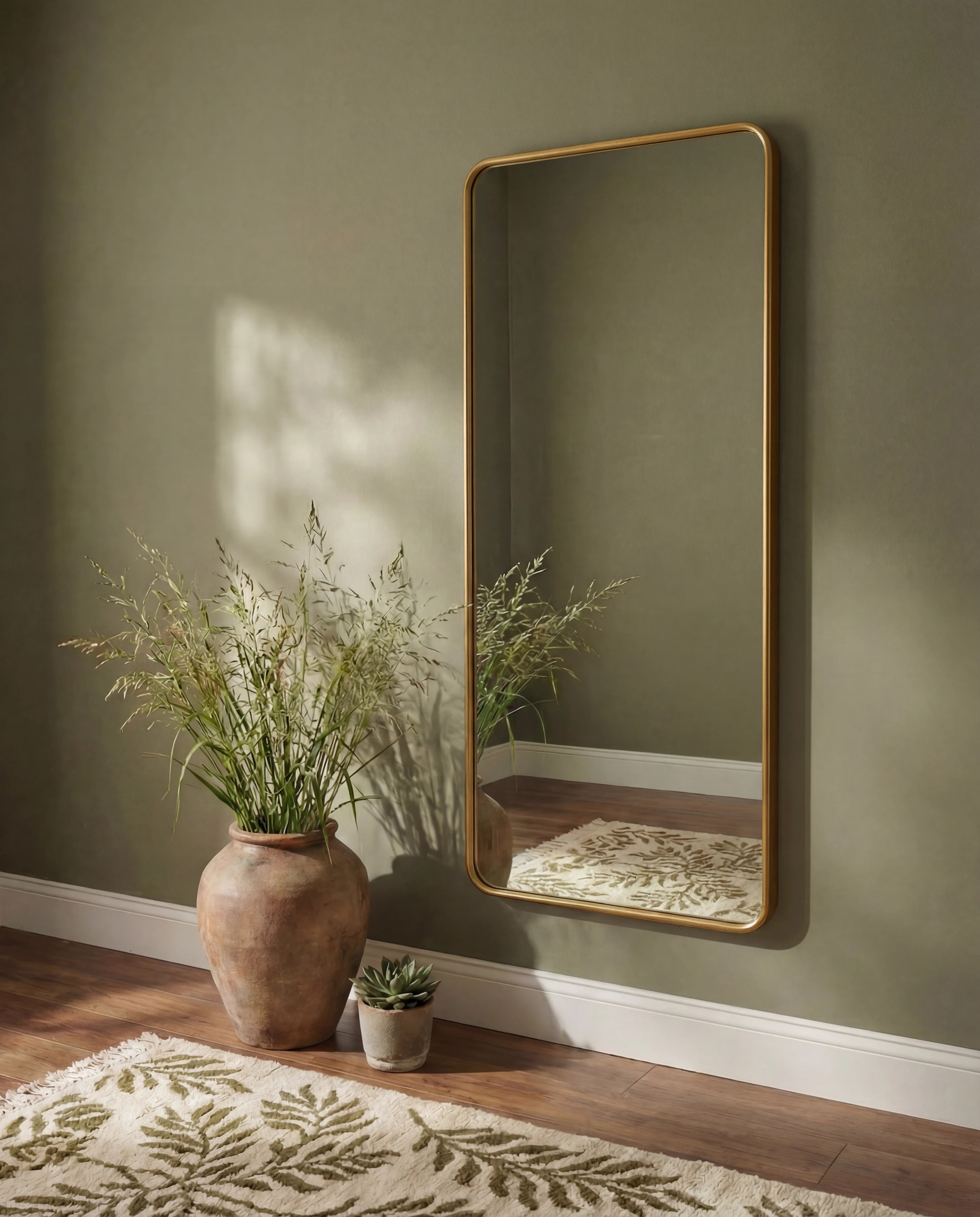 Marvin Golden Framed Rectangular Mirror with Rounded Corners