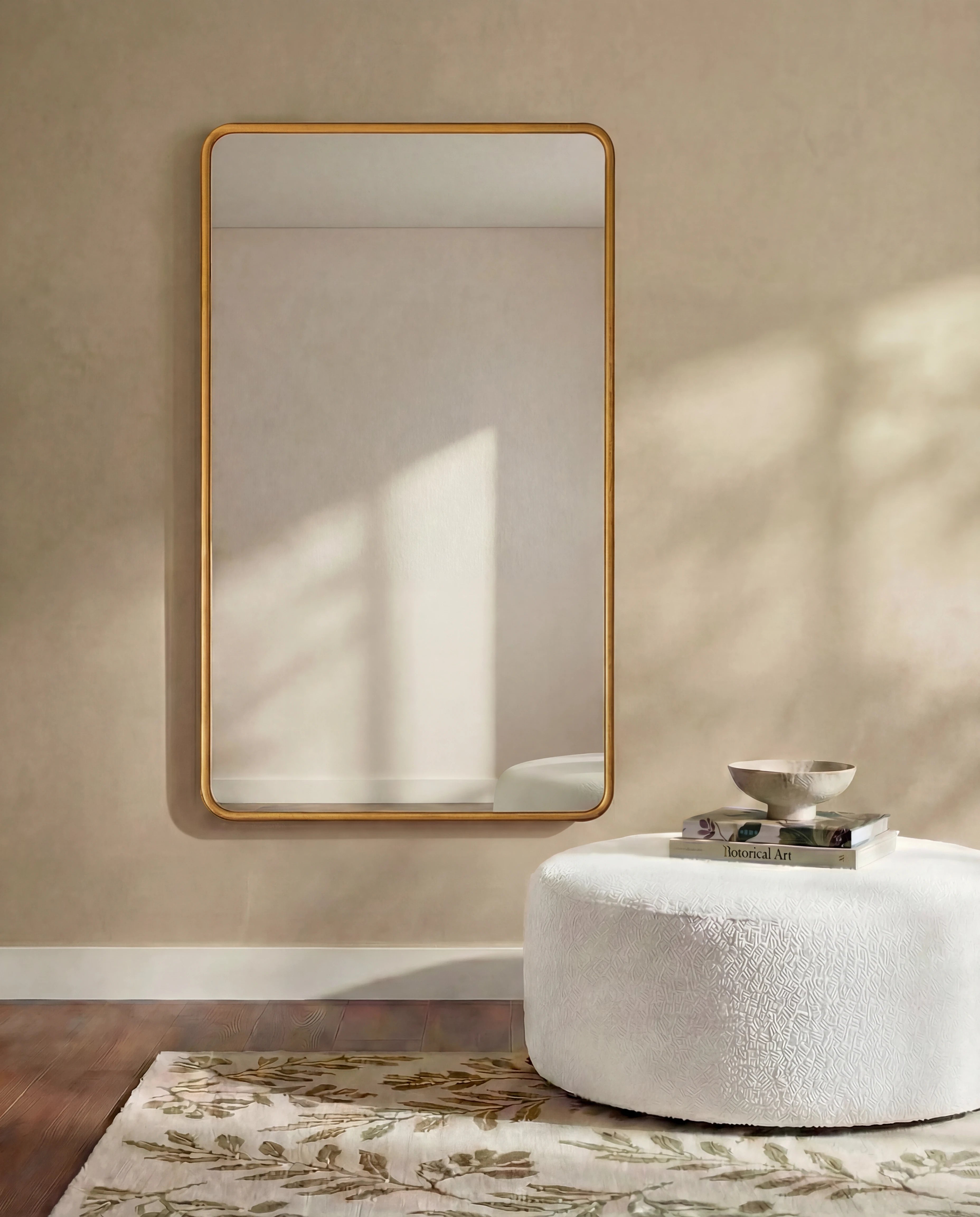 Marvin Golden Framed Rectangular Mirror with Rounded Corners
