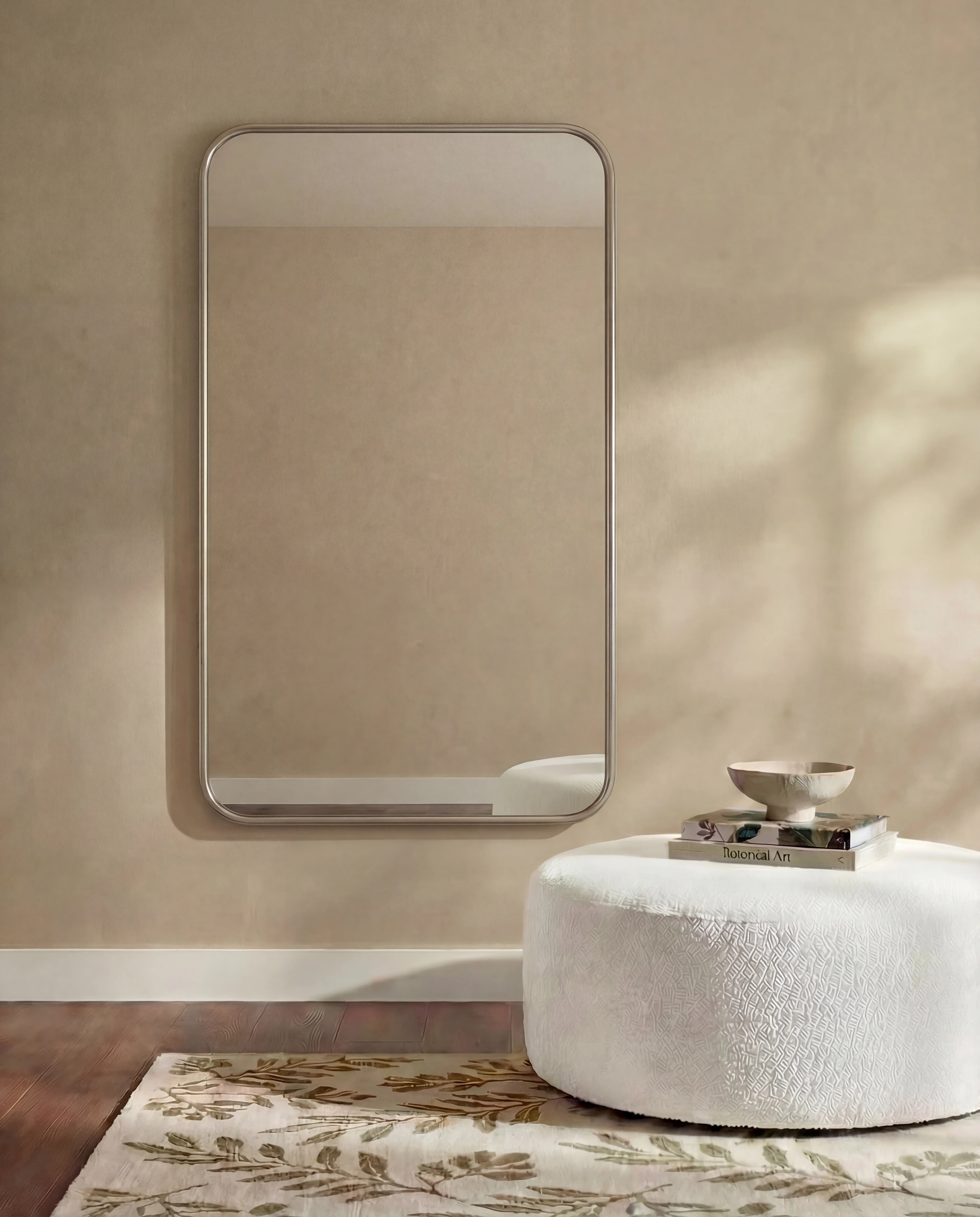 Marvin Silver Framed Rectangular Mirror with Rounded Corners