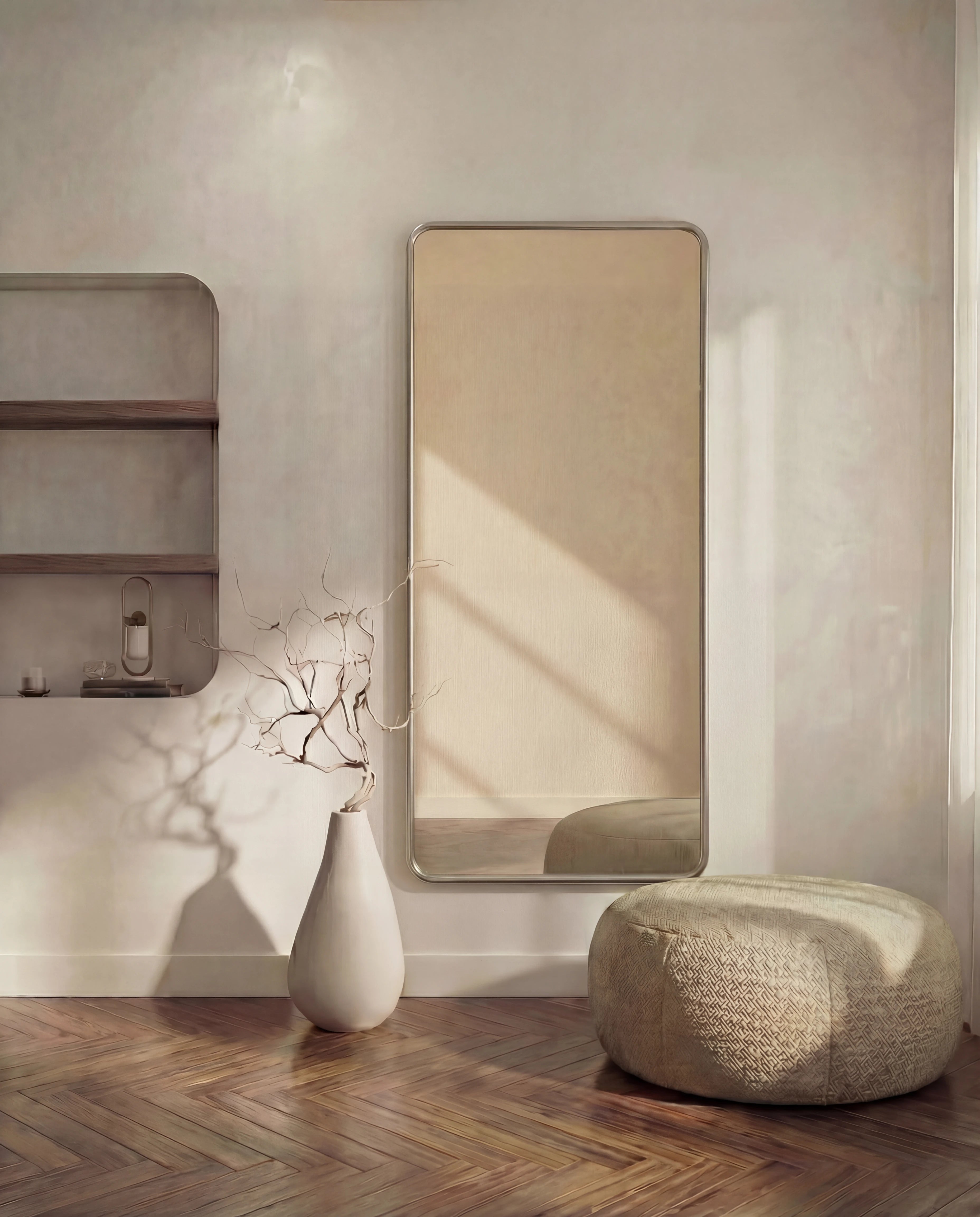 Marvin Silver Framed Rectangular Mirror with Rounded Corners