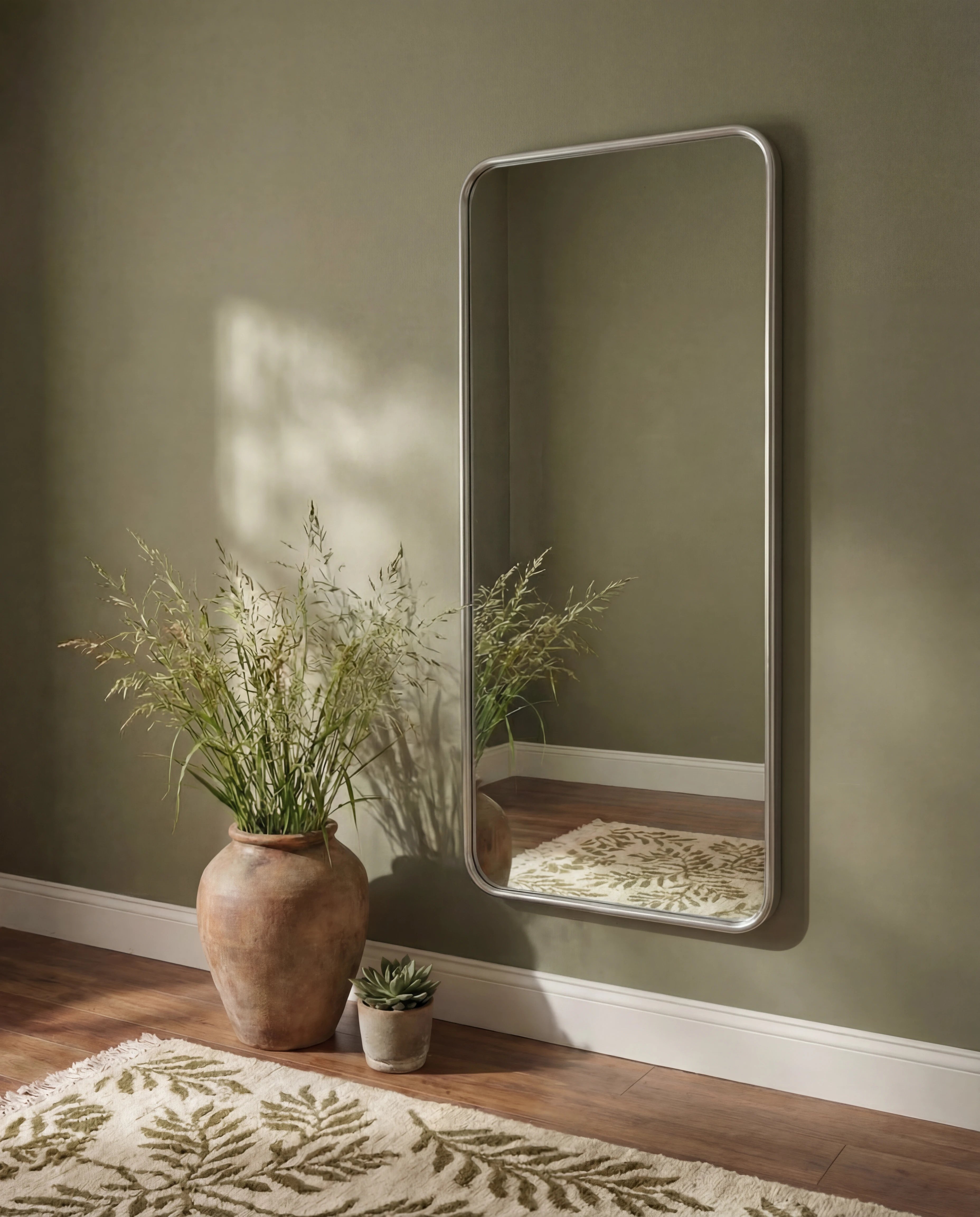 Marvin Silver Framed Rectangular Mirror with Rounded Corners