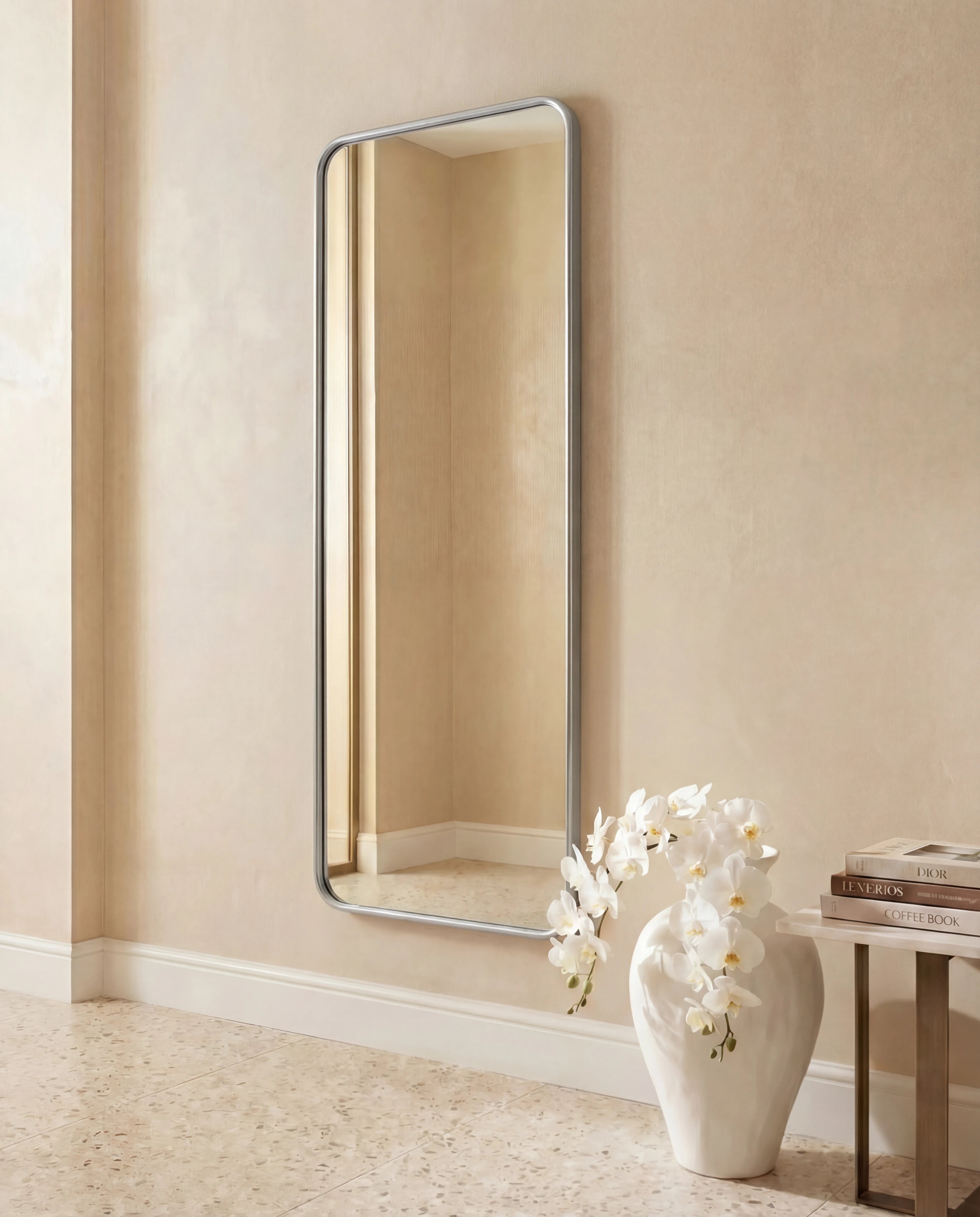 Marvin Silver Framed Rectangular Mirror with Rounded Corners