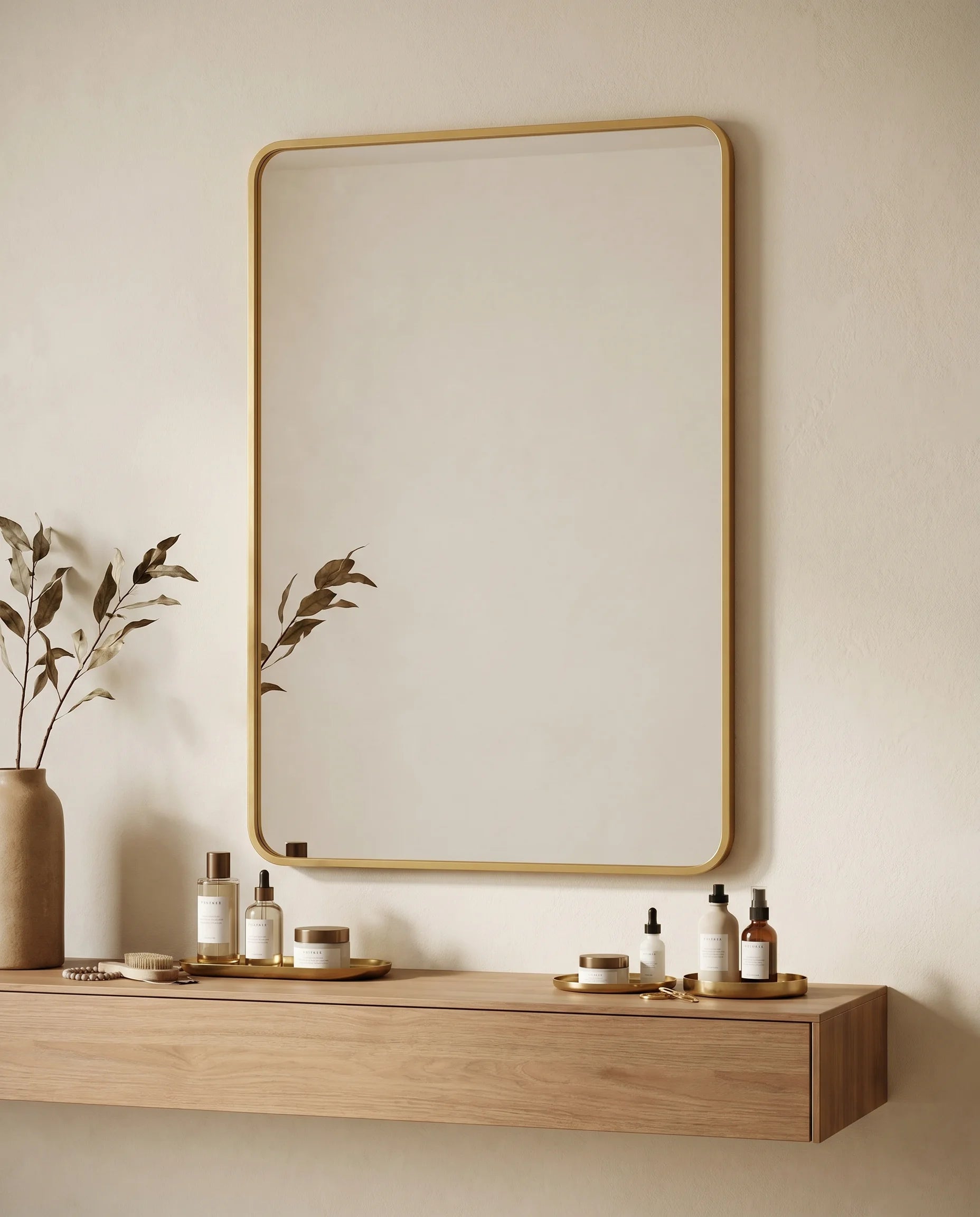 Marvin Golden Rectangular Mirror with Rounded Corners