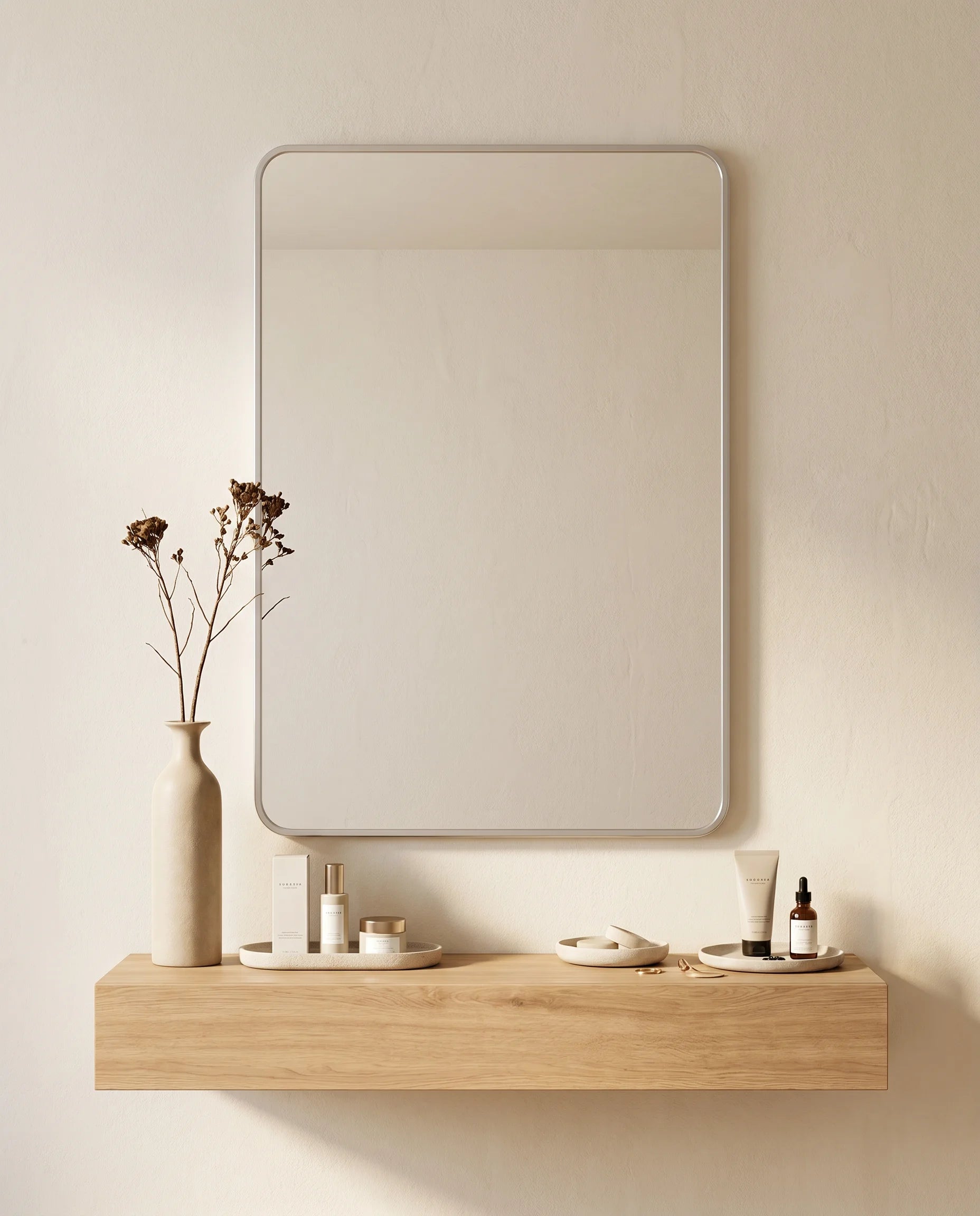 Marvin Silver Rectangular Mirror with Rounded Corners