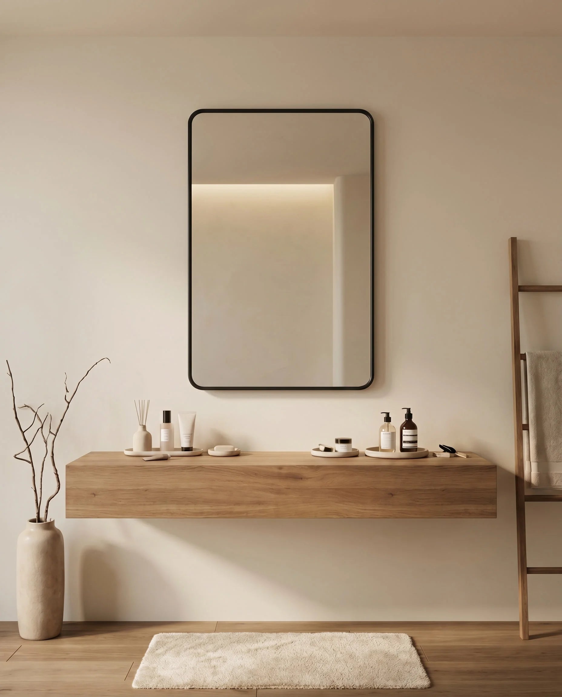 Marvin Black Framed Rectangular Mirror with Rounded Corners