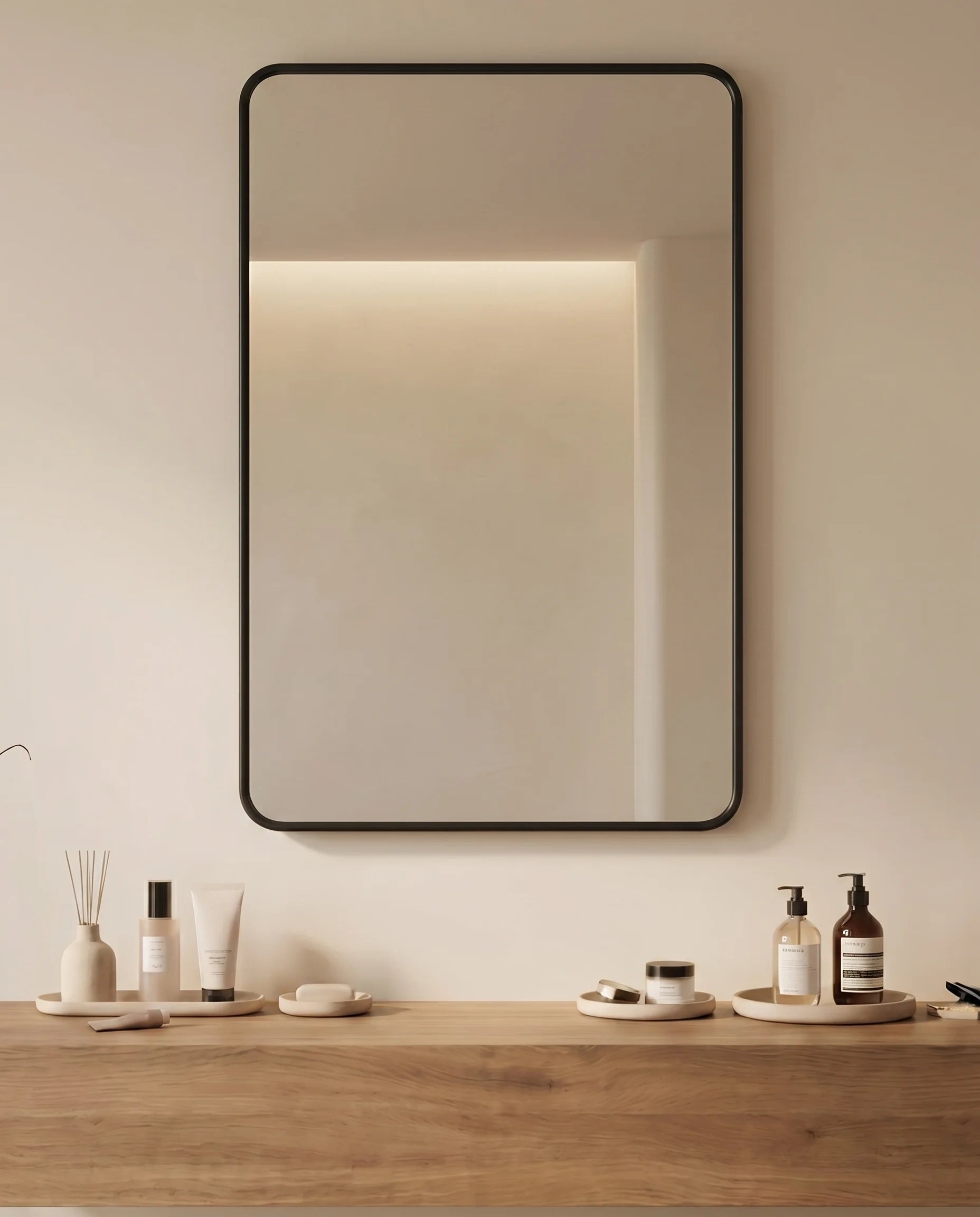 Marvin Black Framed Rectangular Mirror with Rounded Corners