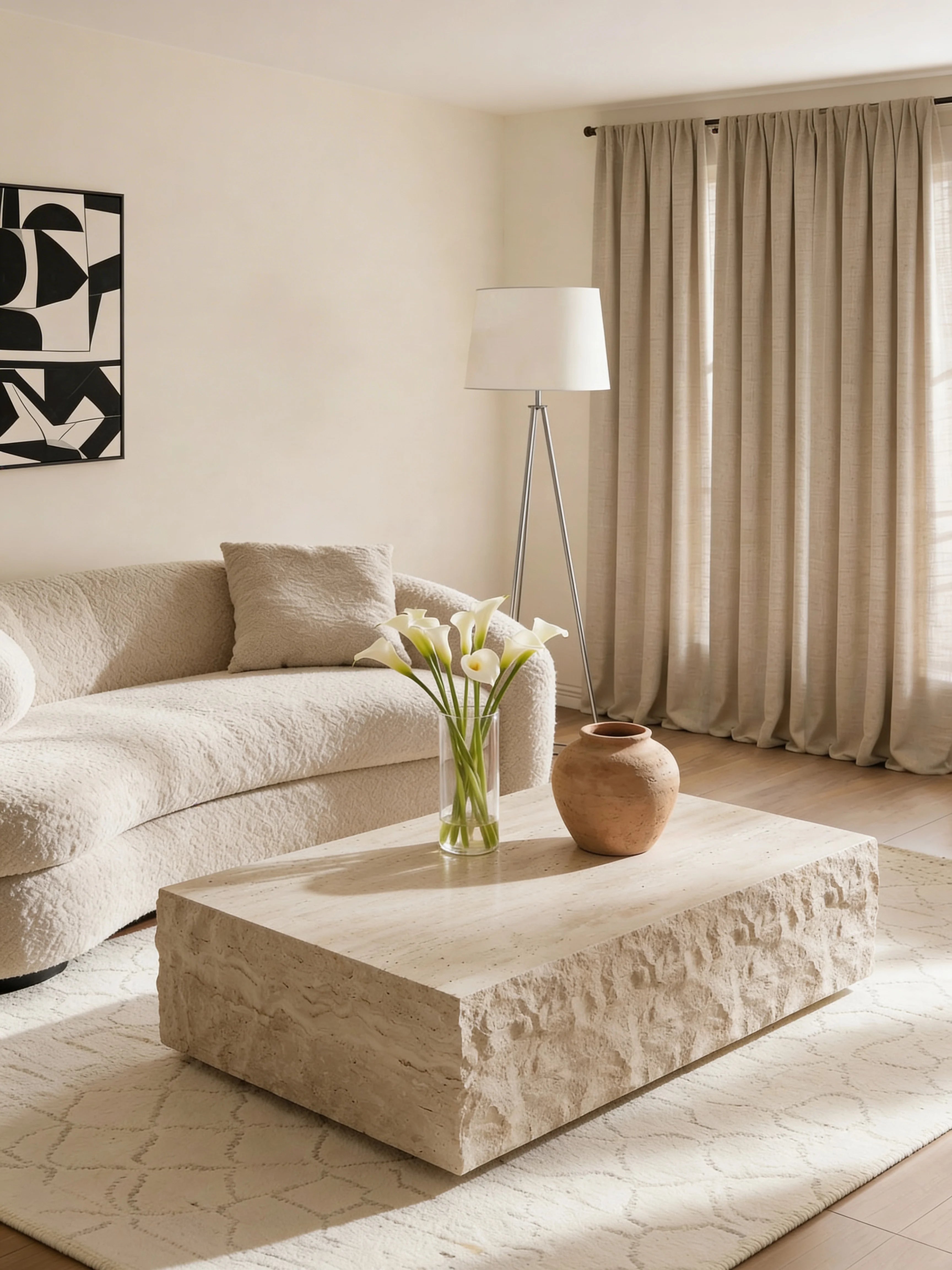 Maxime Travertine Floating Coffee Table with Live Edge