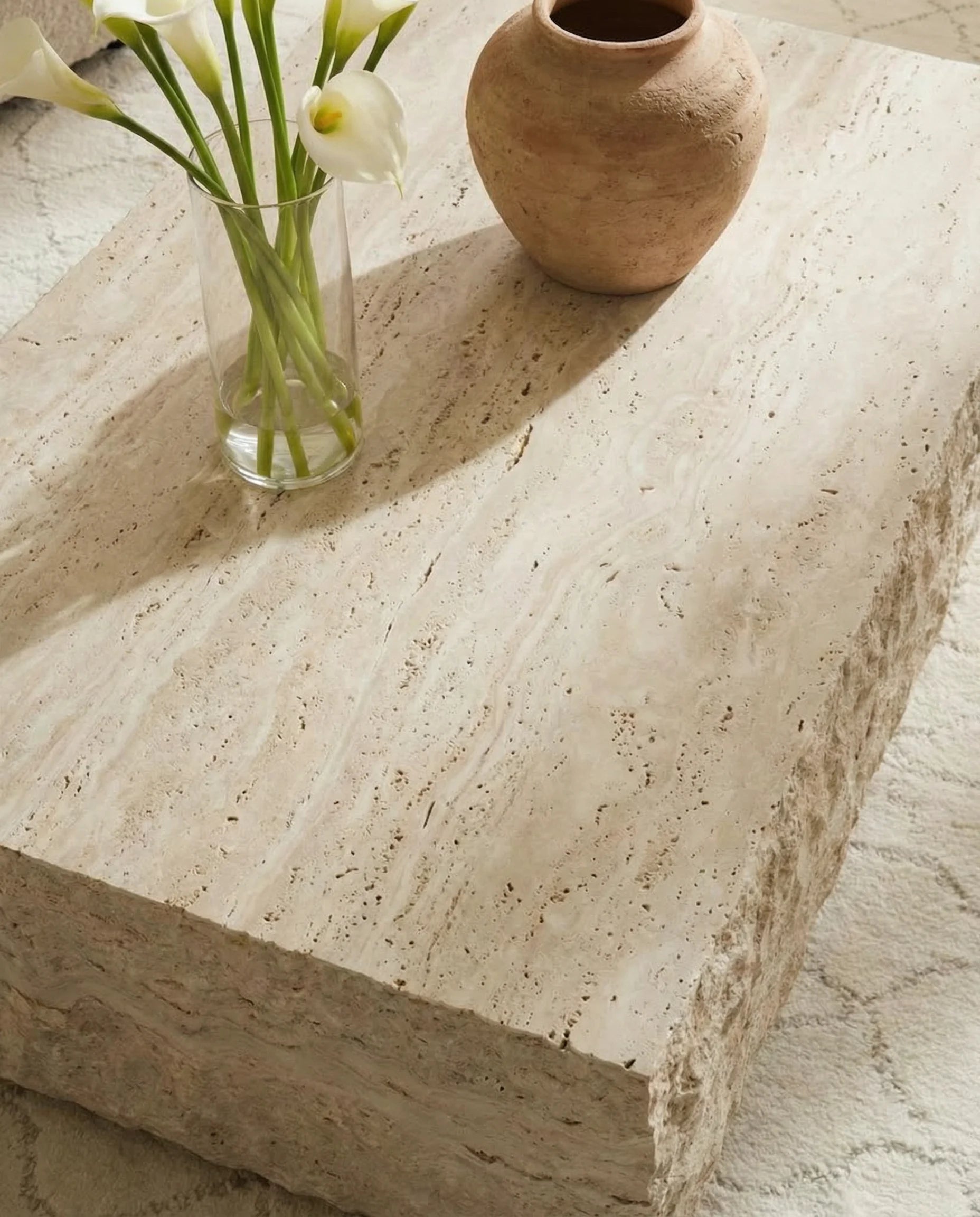 Maxime Travertine Floating Coffee Table with Live Edge