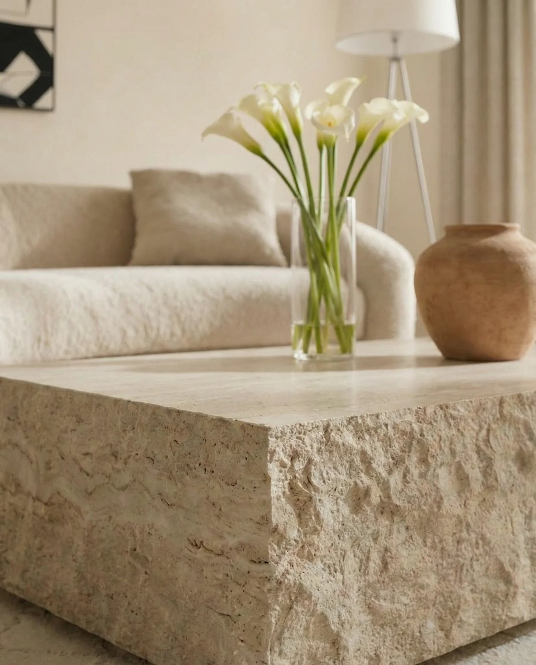 Maxime Travertine Floating Coffee Table with Live Edge