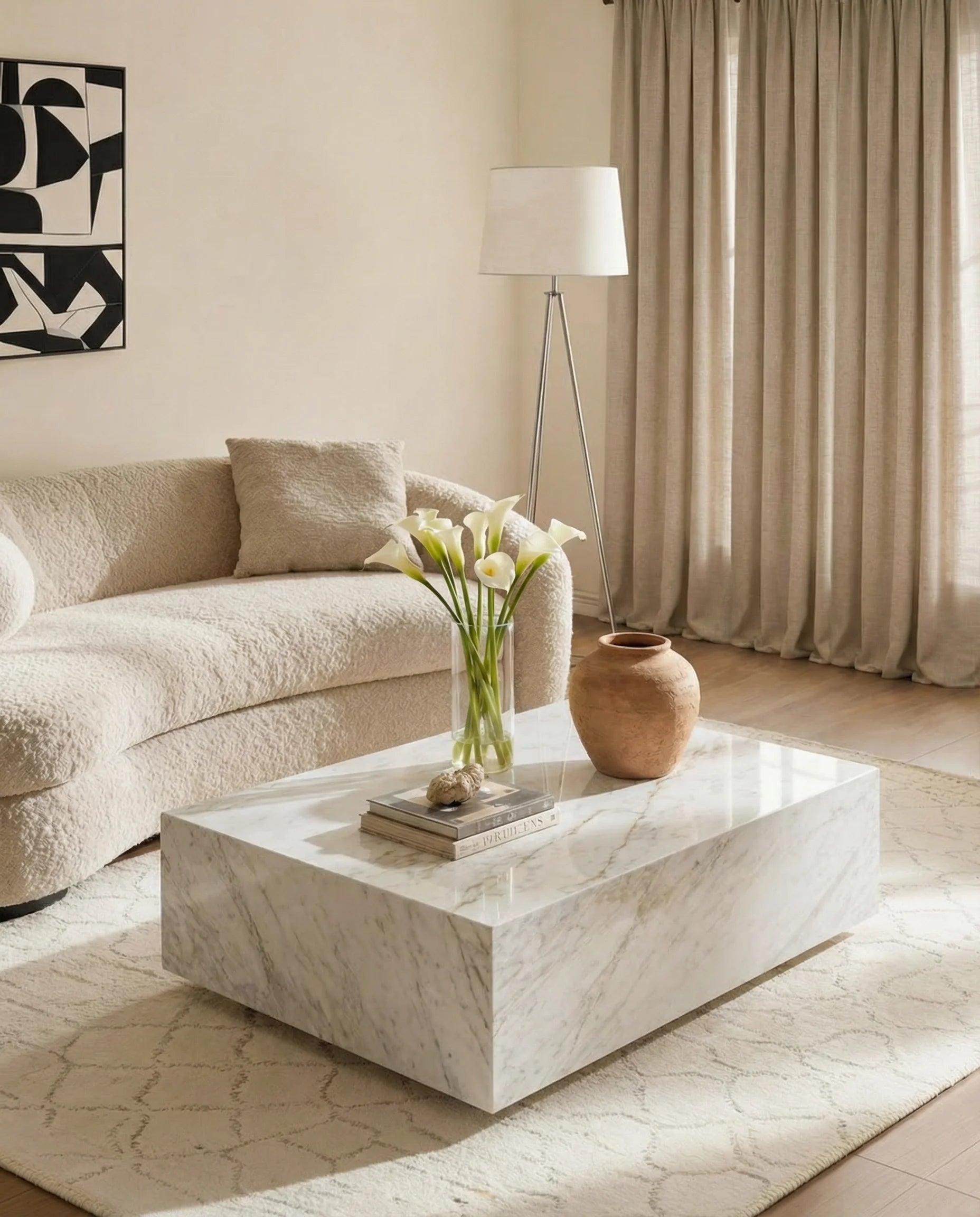 Maxime White Carrara Marble Floating Coffee Table
