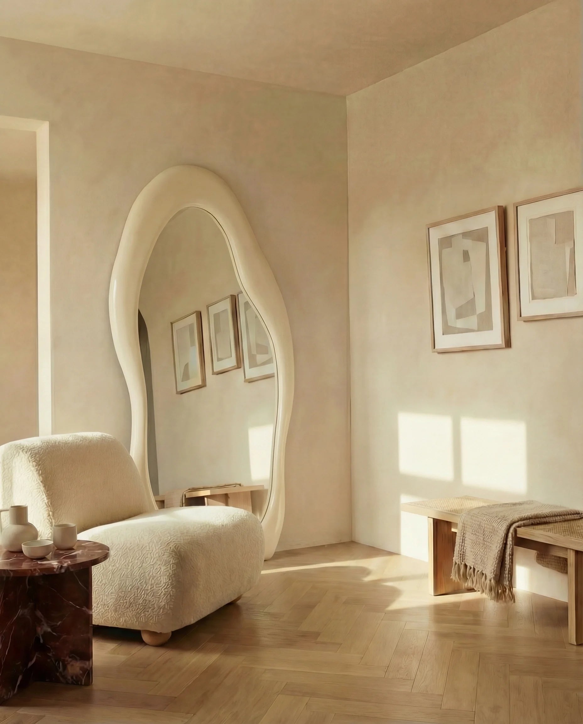 Mina Cream Flannelette Funky Wall Mirror