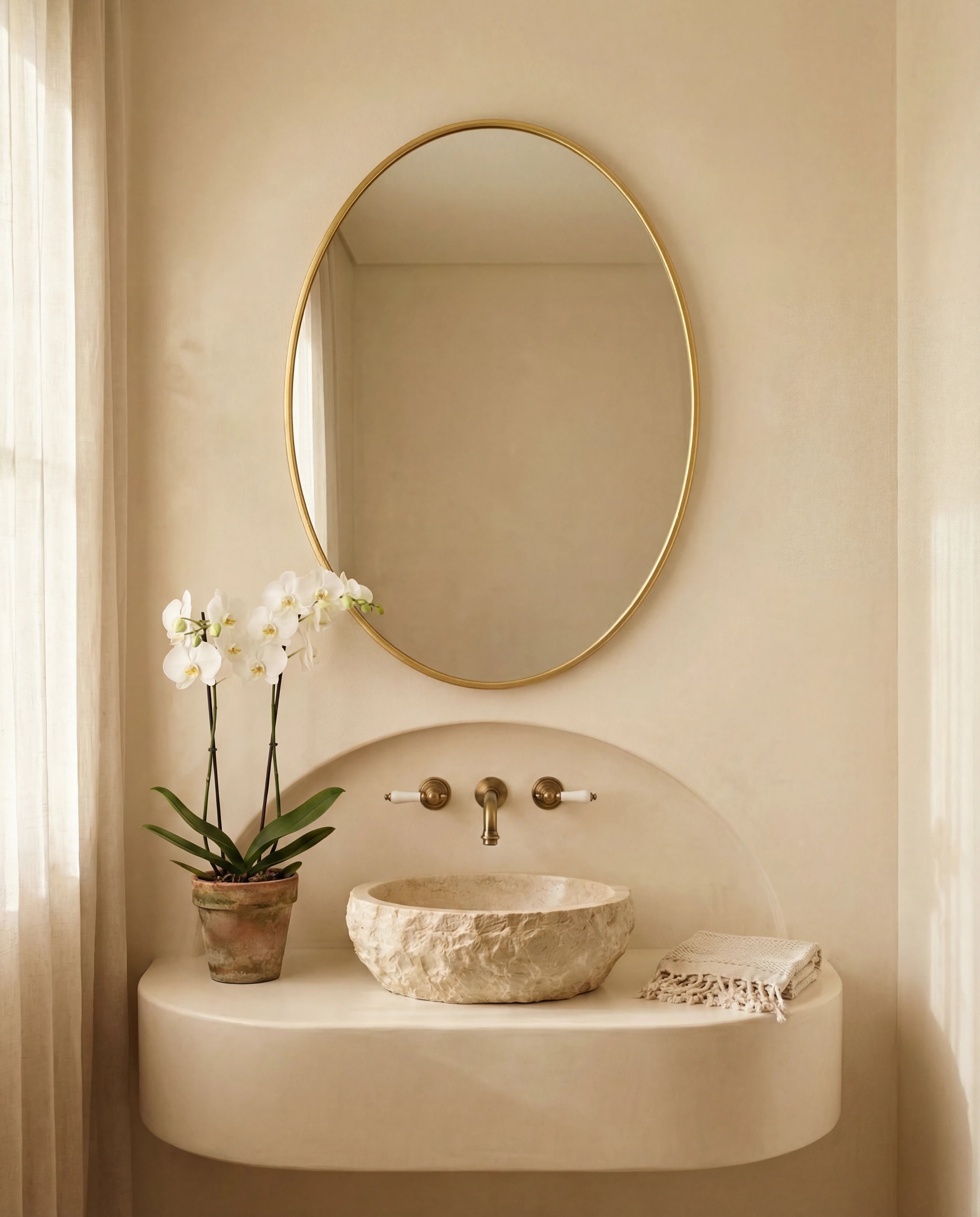 Modern Oval Bathroom Mirror with Golden Frame