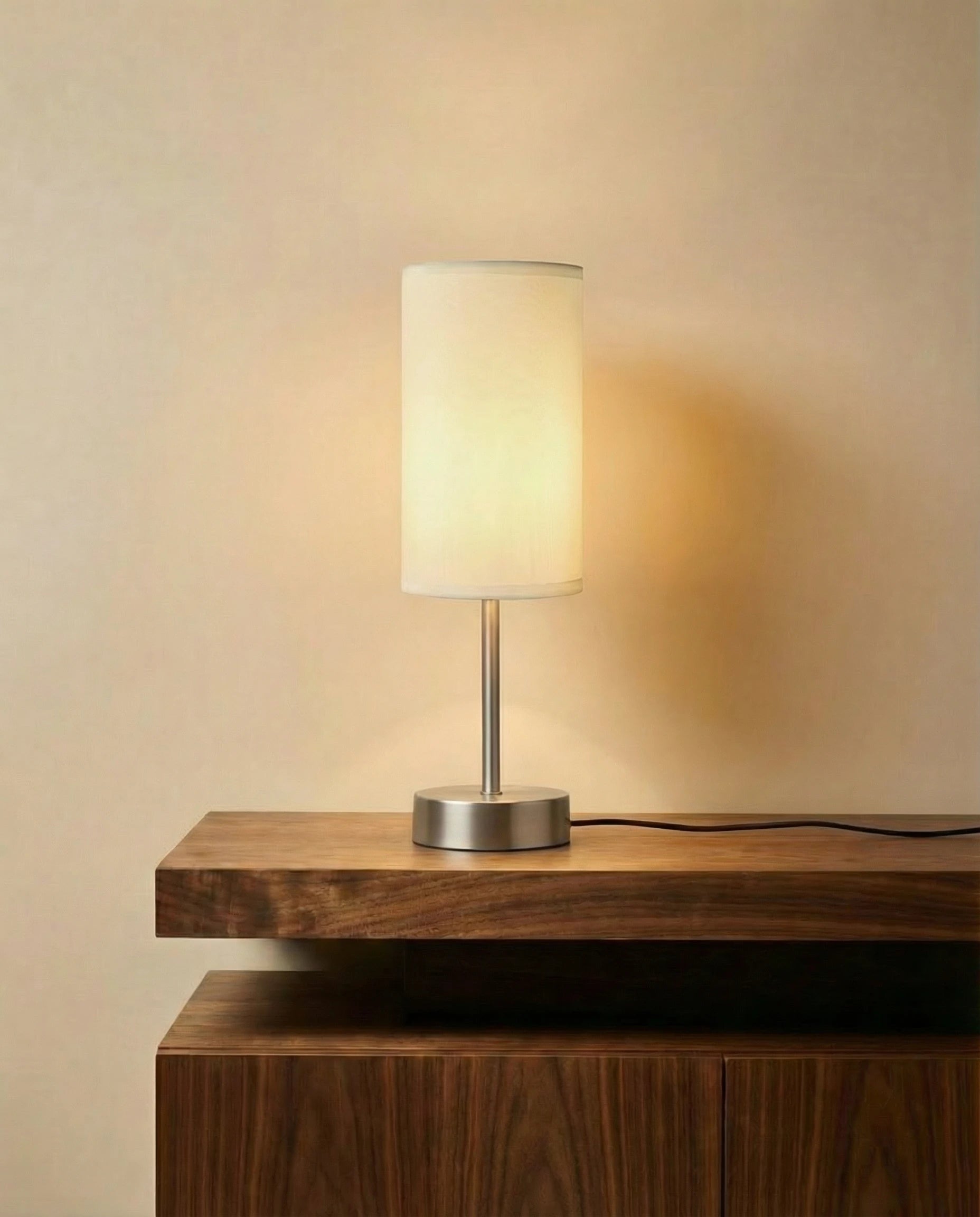 Modern Silver Cylinderical Table Lamp