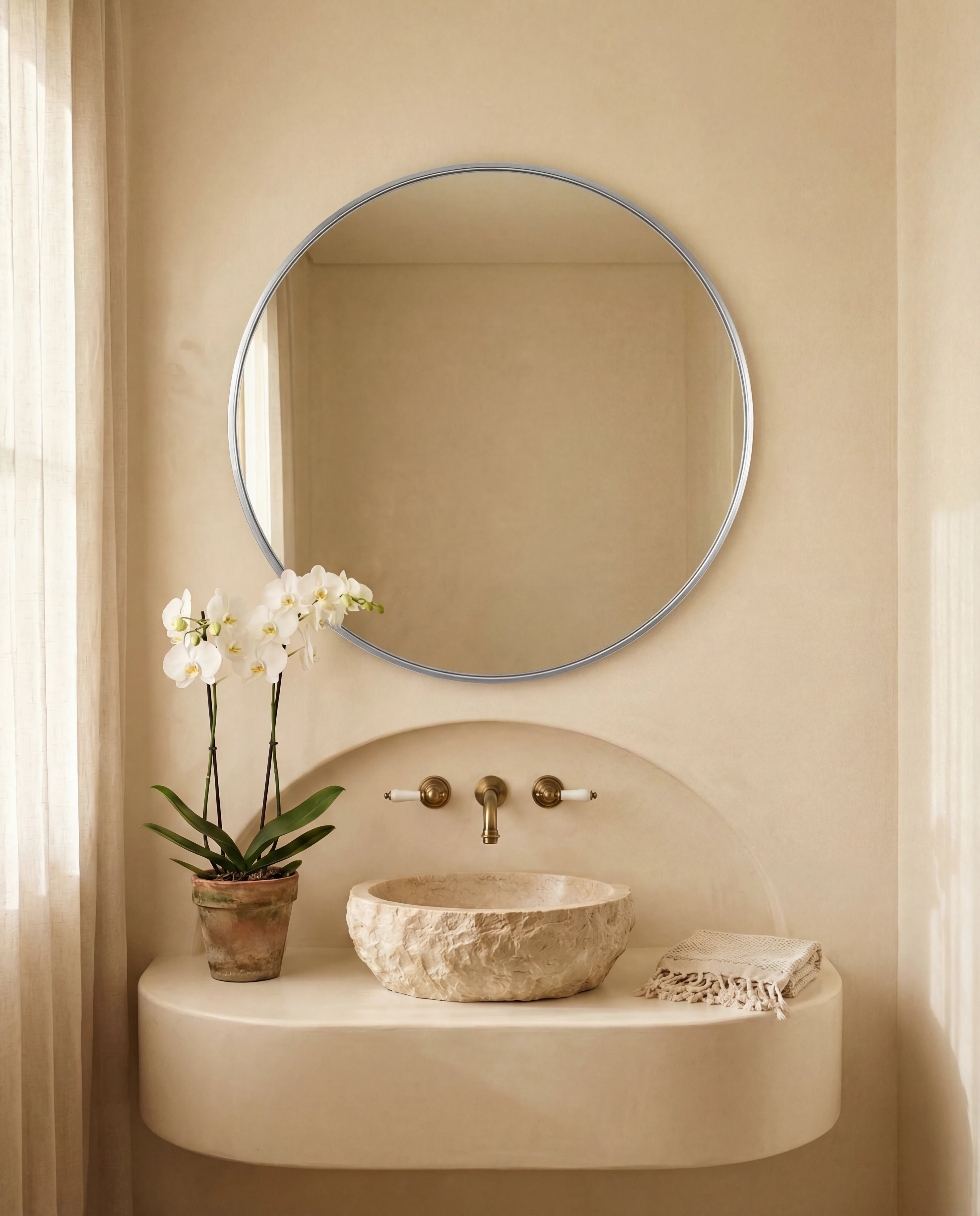 Modern Silver Round Bathroom Mirror