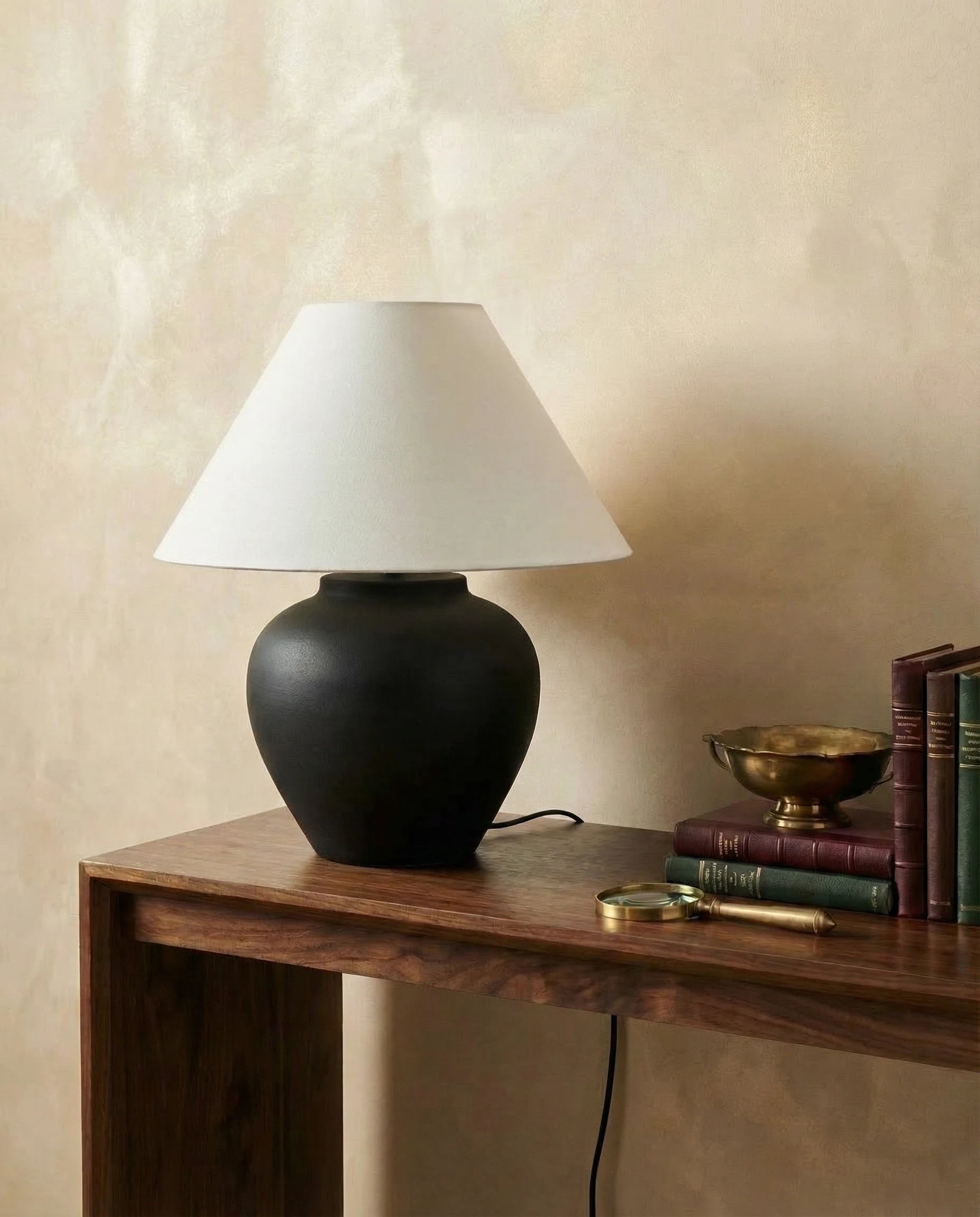 Naira Black Ceramic Jar Table Lamp with Fabric Shade