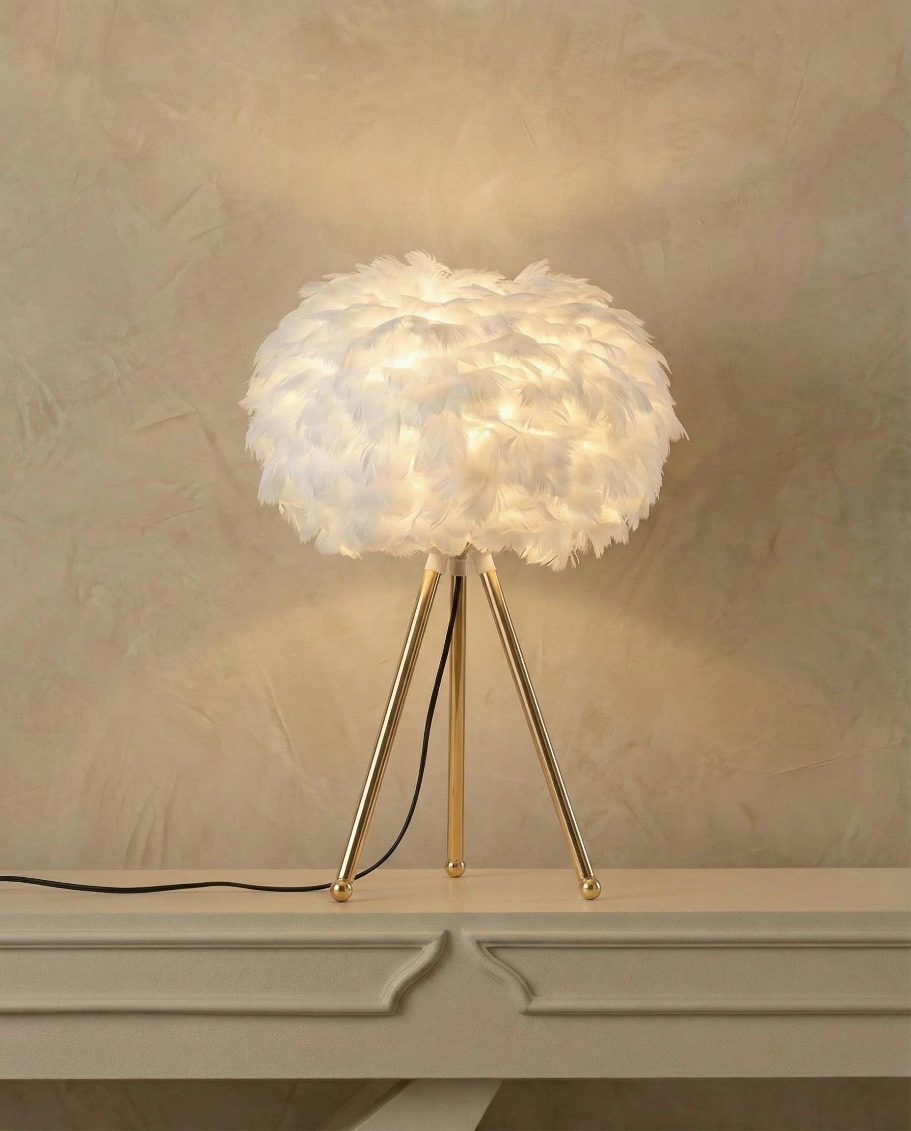 Natural Ostrich Feather Tripod Lamp