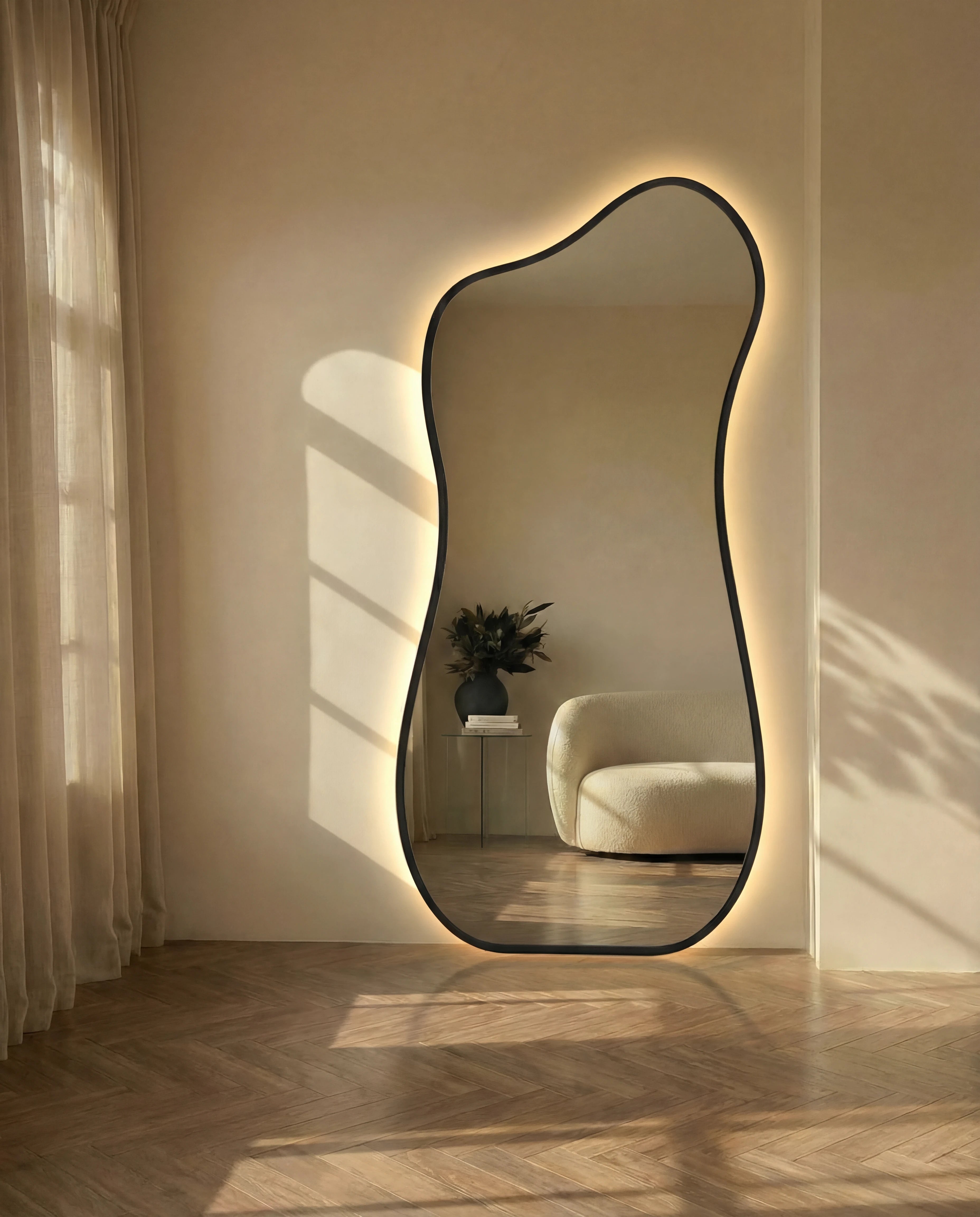 Nisa LED Irregular Mirror with Black Frame