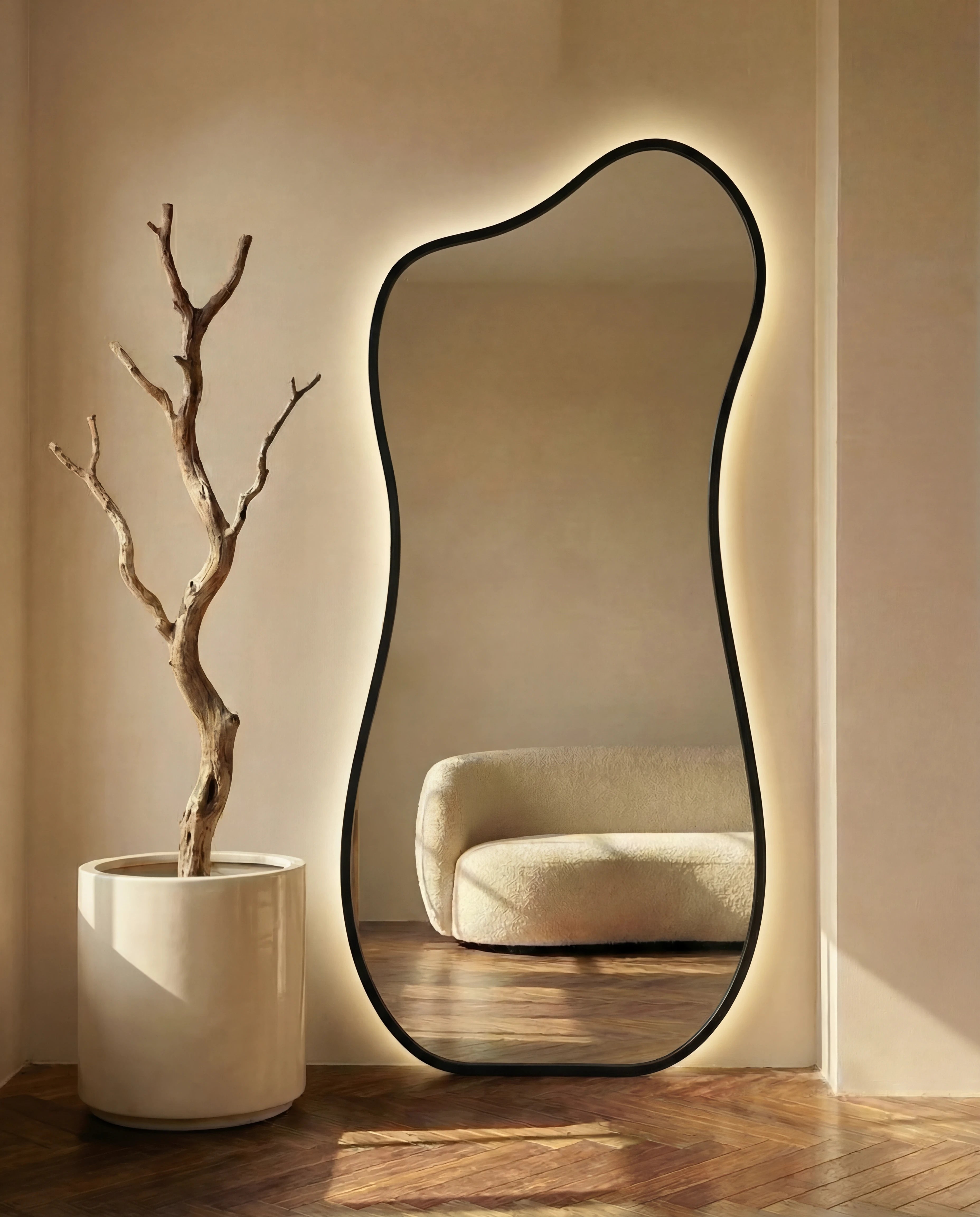 Nisa LED Irregular Mirror with Black Frame