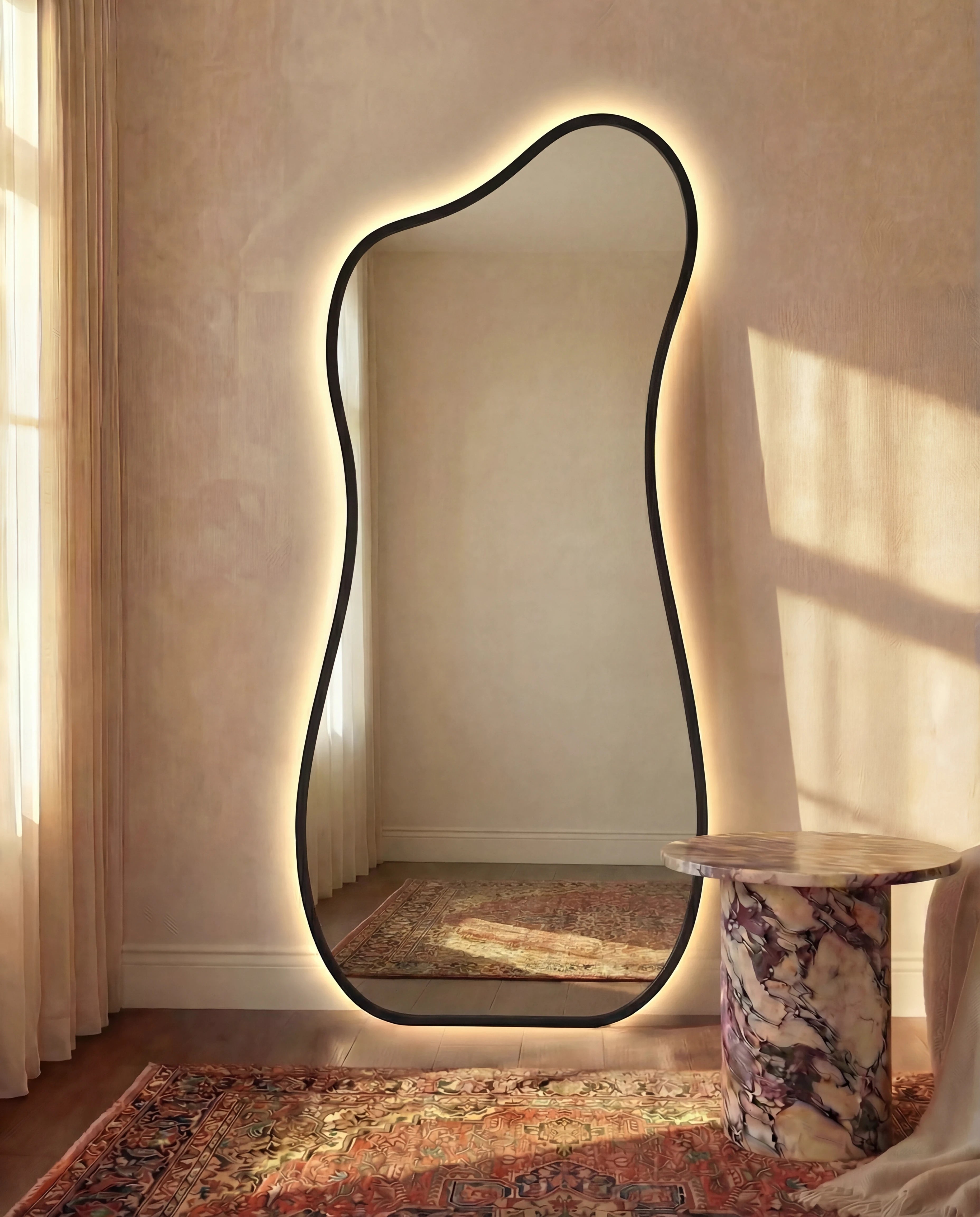 Nisa LED Irregular Mirror with Black Frame