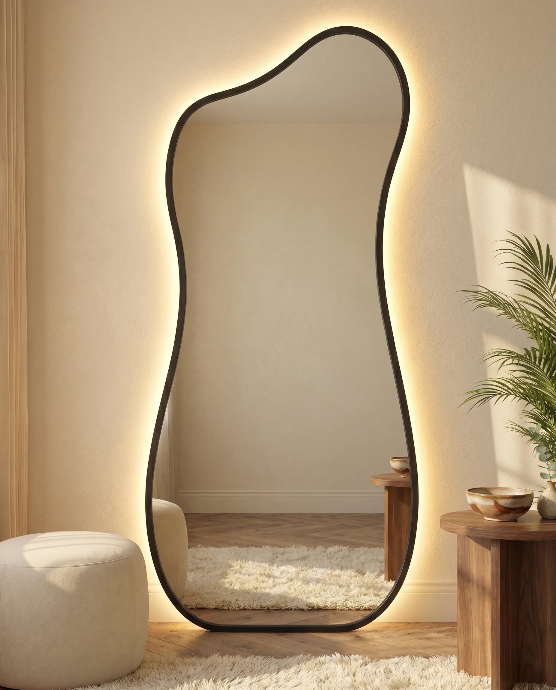 Nisa black framed LED irregular mirror