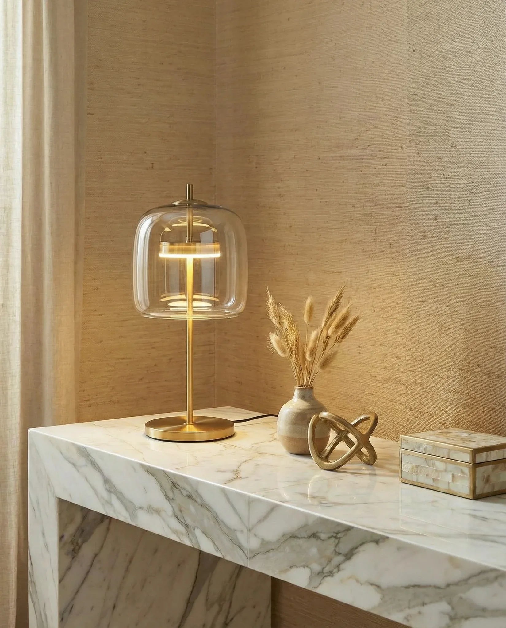 Nordic lantern glass table lamp with tinted shade