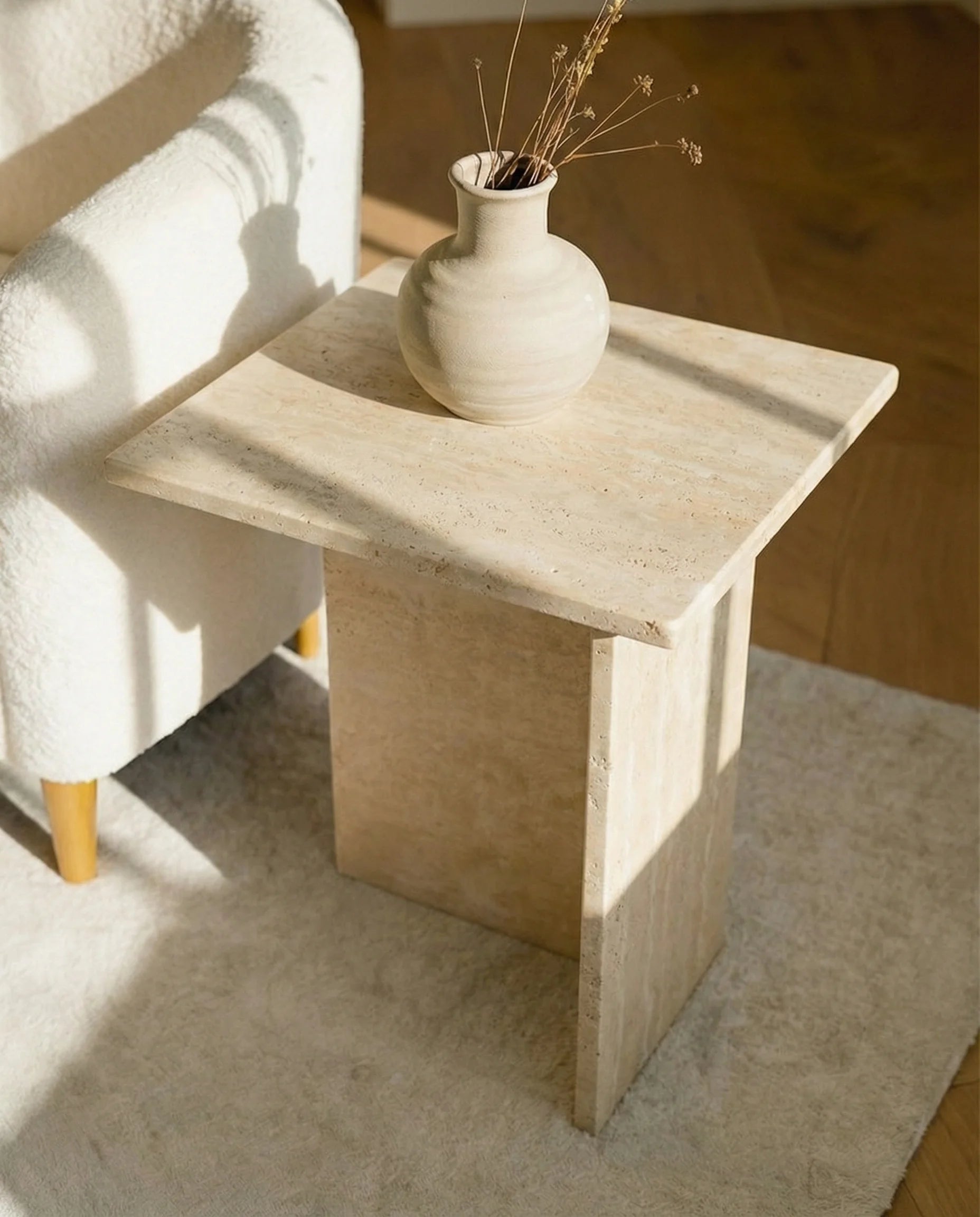 Norman Travertine Marble Side Table