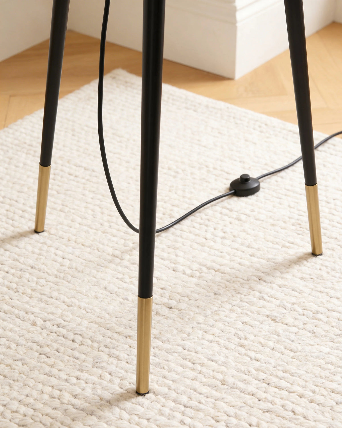 Nova brass mushroom tripod floor lamp, close-up detail