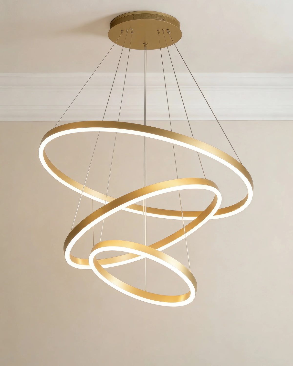 Gold tri-ring LED chandelier