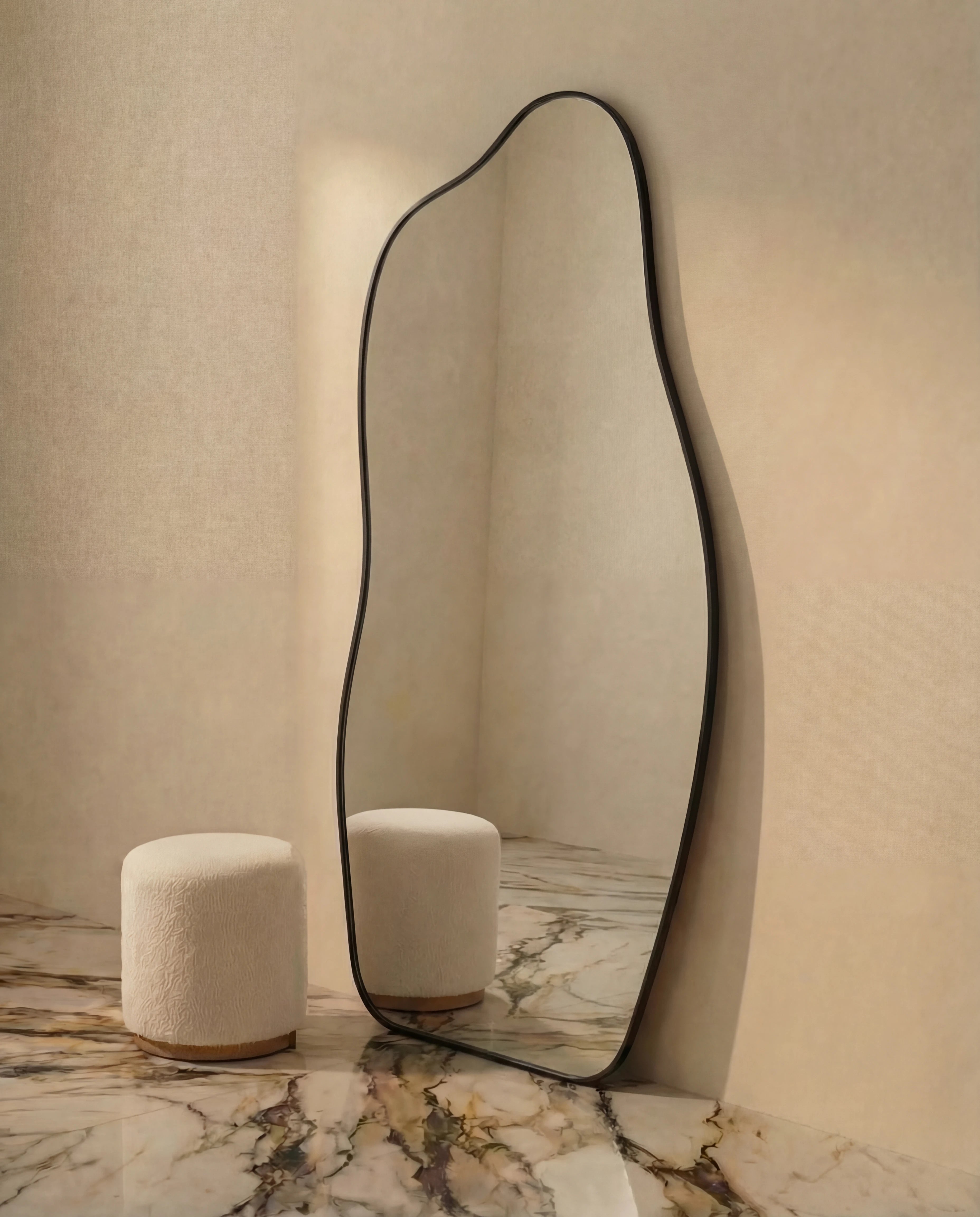 Olenna LED Black Frame Irregular Mirror with Stand