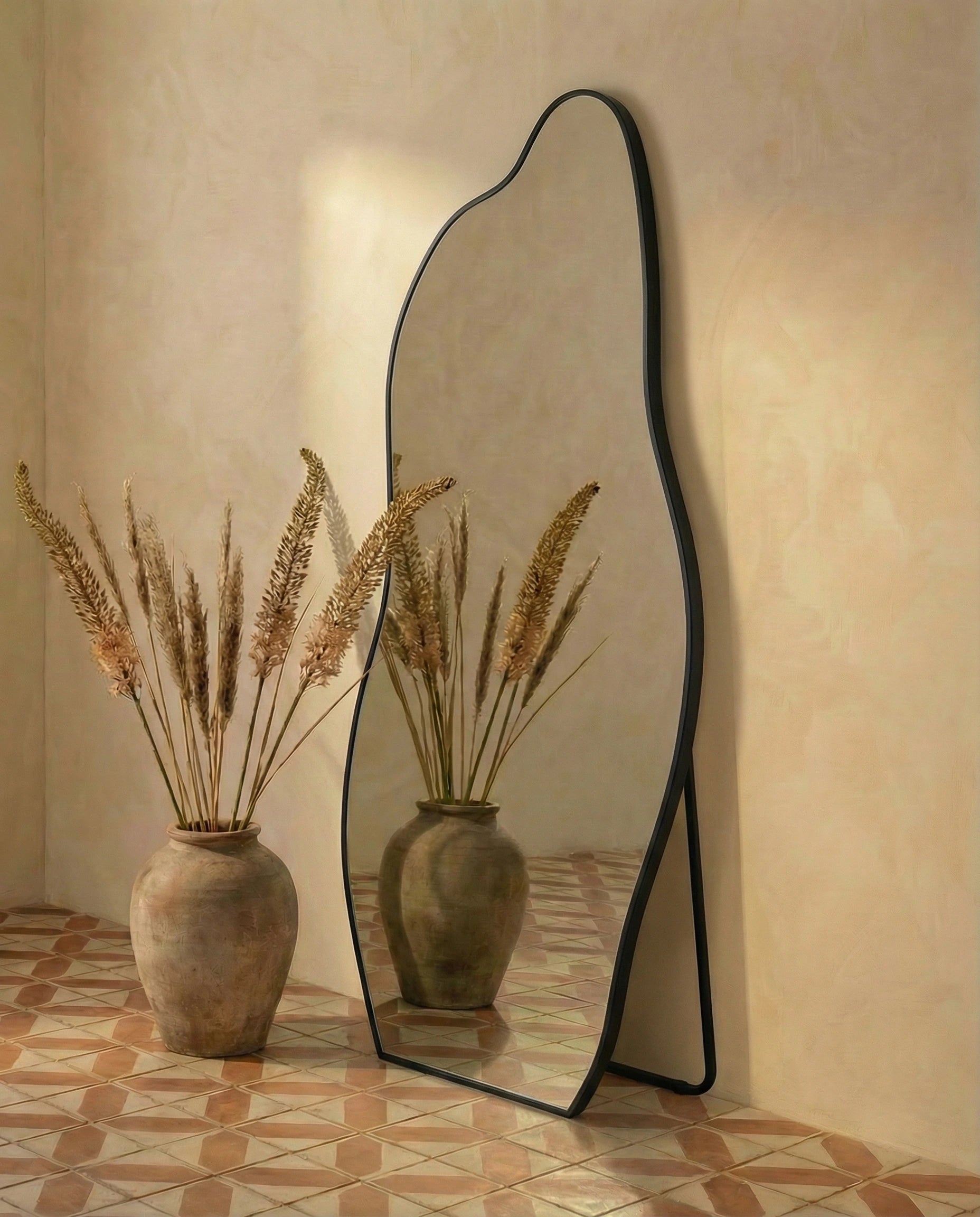 Olenna LED Black Frame Irregular Mirror with Stand