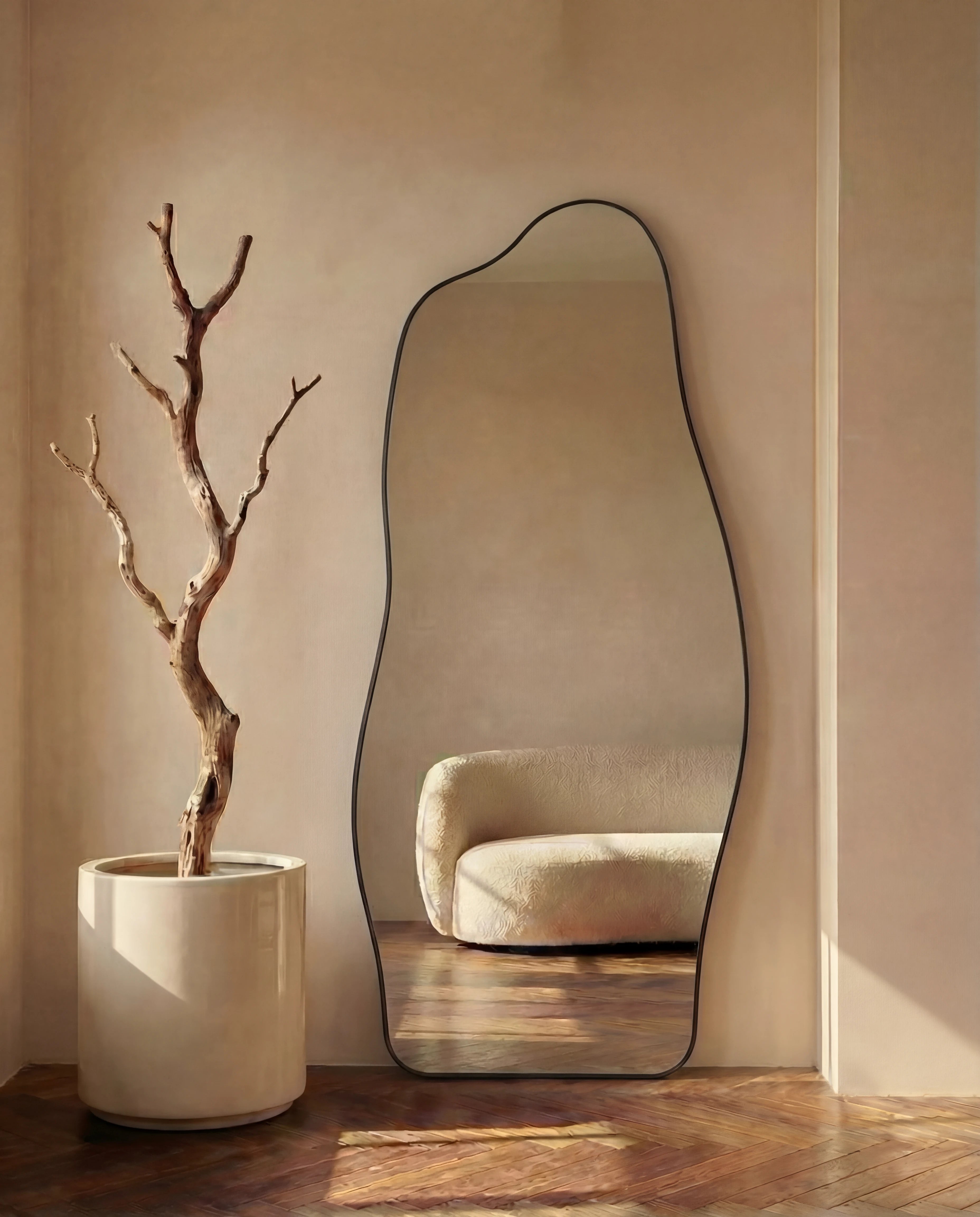 Olenna LED Black Frame Irregular Mirror with Stand