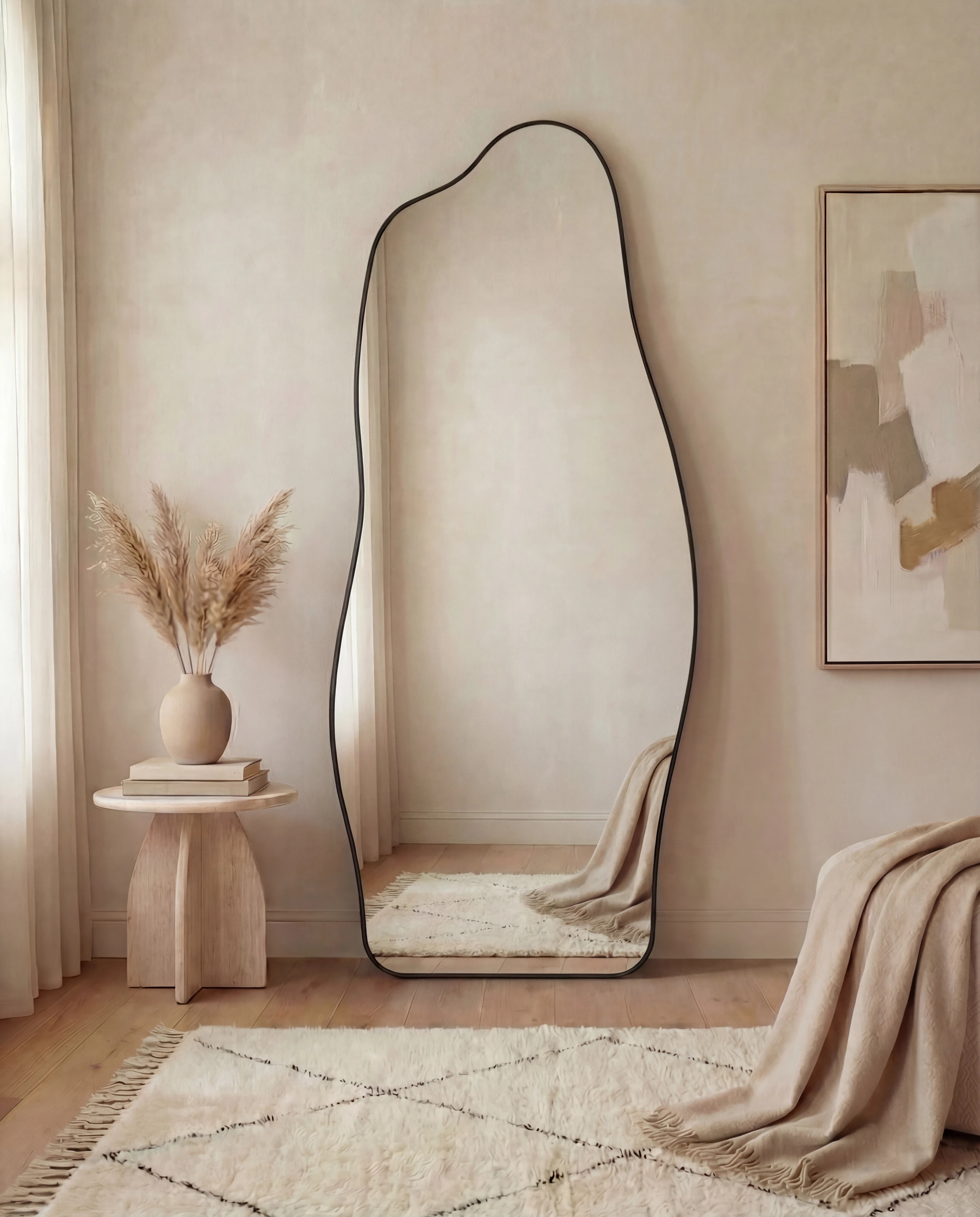 Olenna LED Black Frame Irregular Mirror with Stand