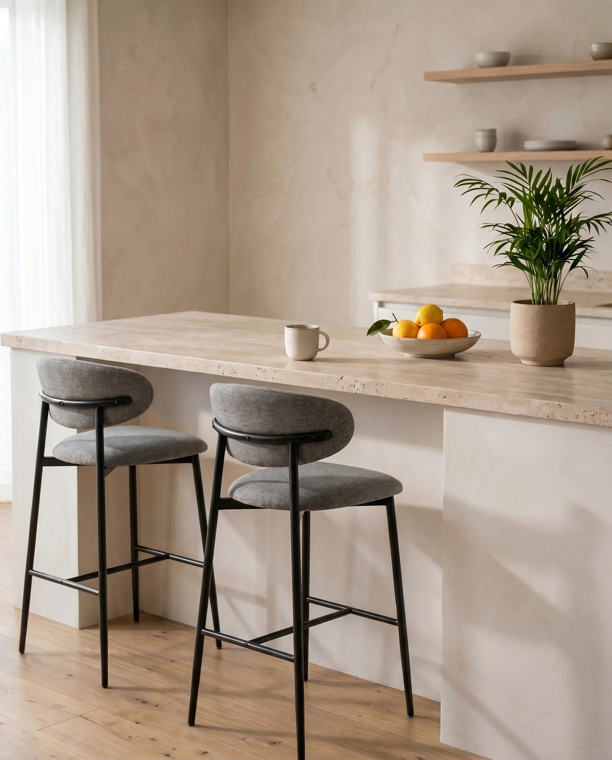 Onyx charcoal upholstered bar stool, full view