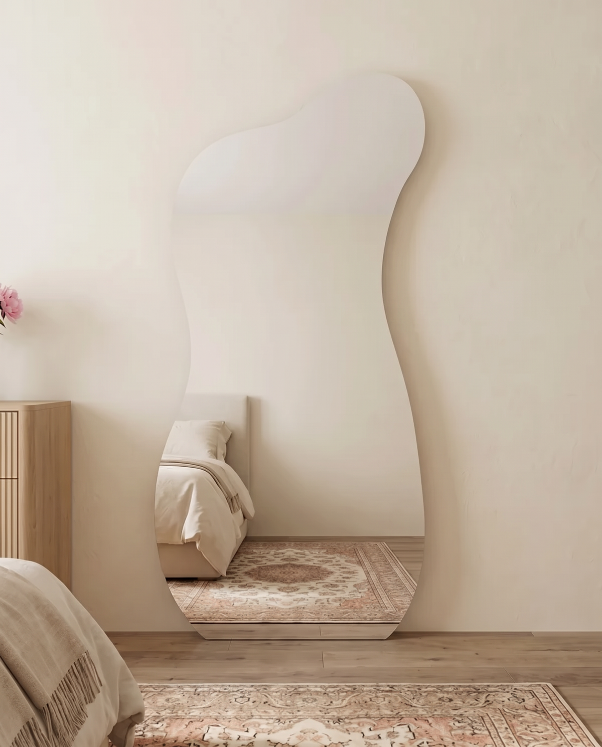 Backlit LED Squiggly Frameless Standing Mirror